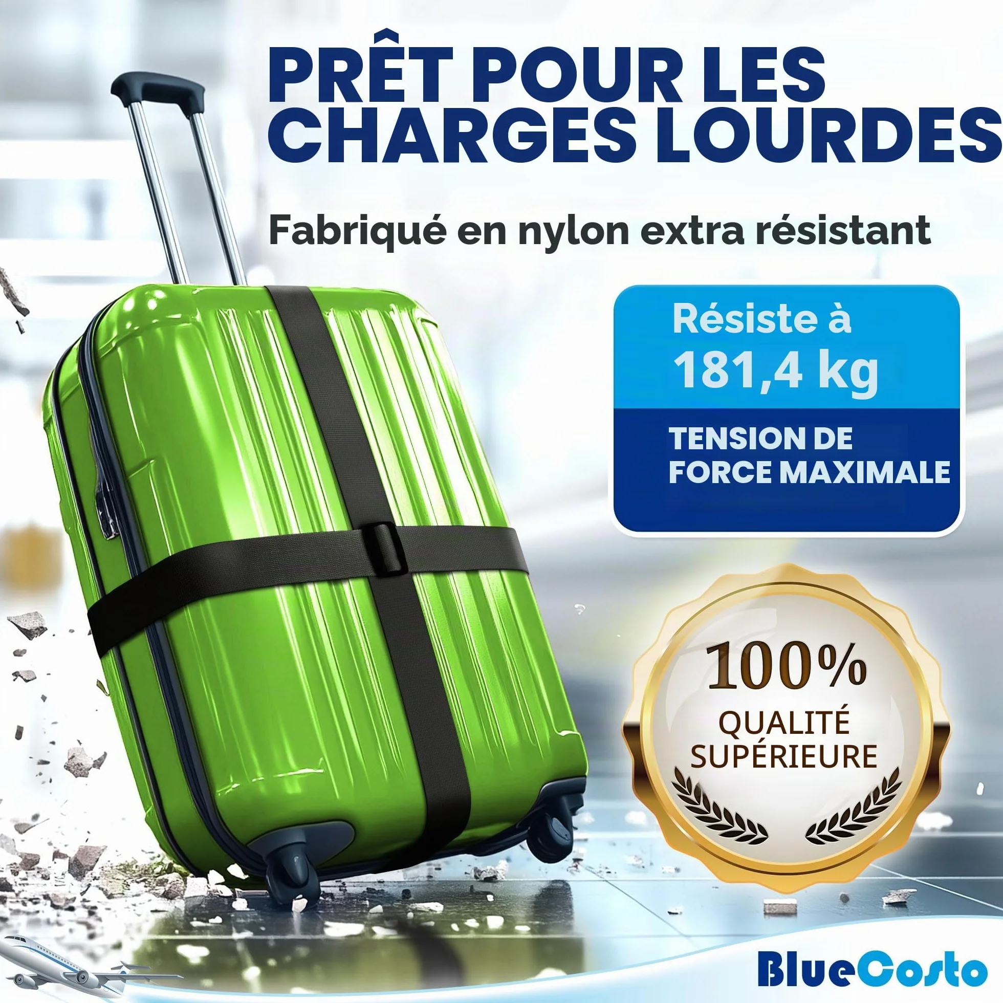 BlueCosto Cinghie per Bagagli in Nylon 4 Pezzi - Cinture per Valigie Regolabili 1-2 Metri Nero