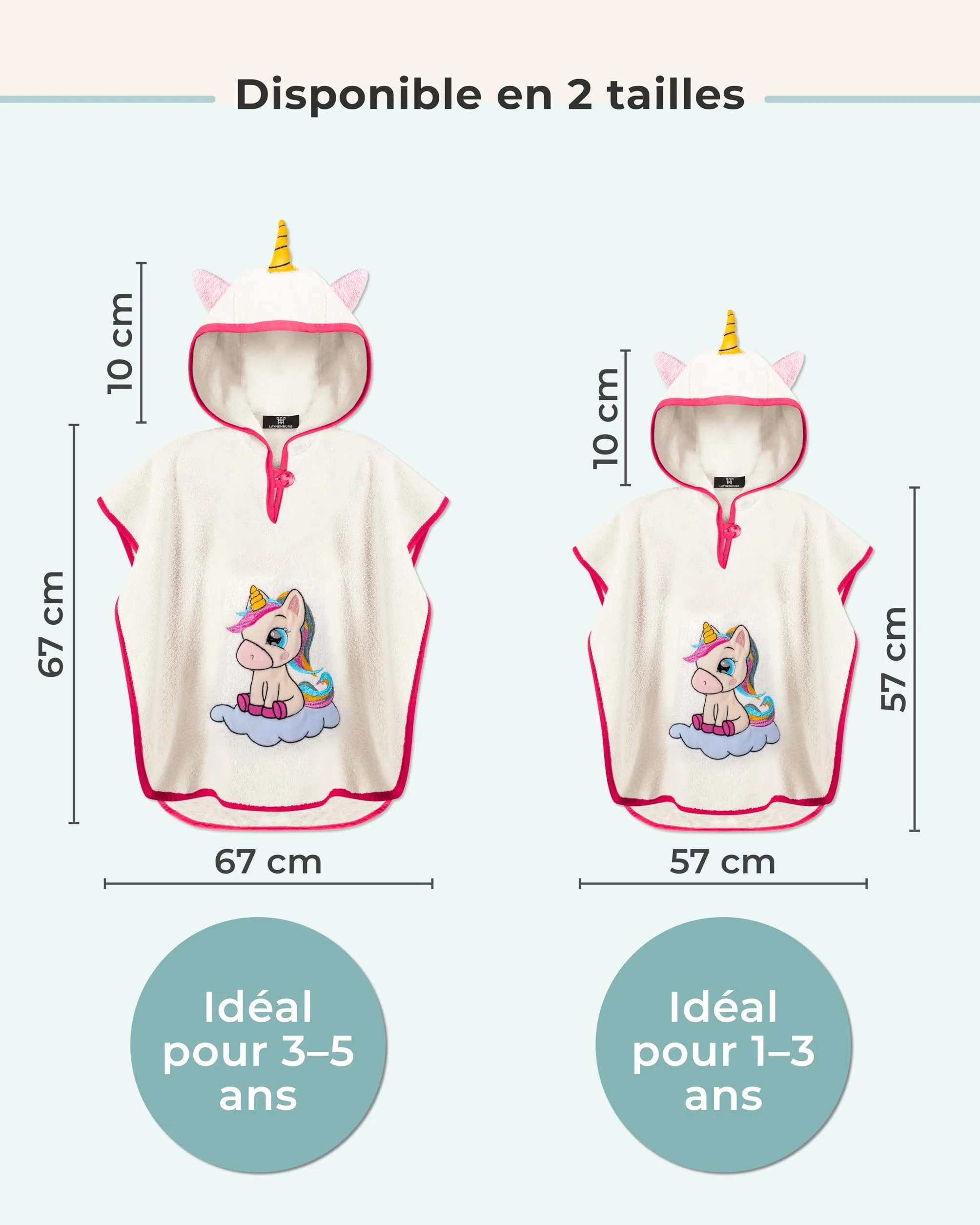 Poncho de bain enfants 100% coton OEKO-TEX LAYNENBURG avec capuche bébé garçon fille serviette éponge