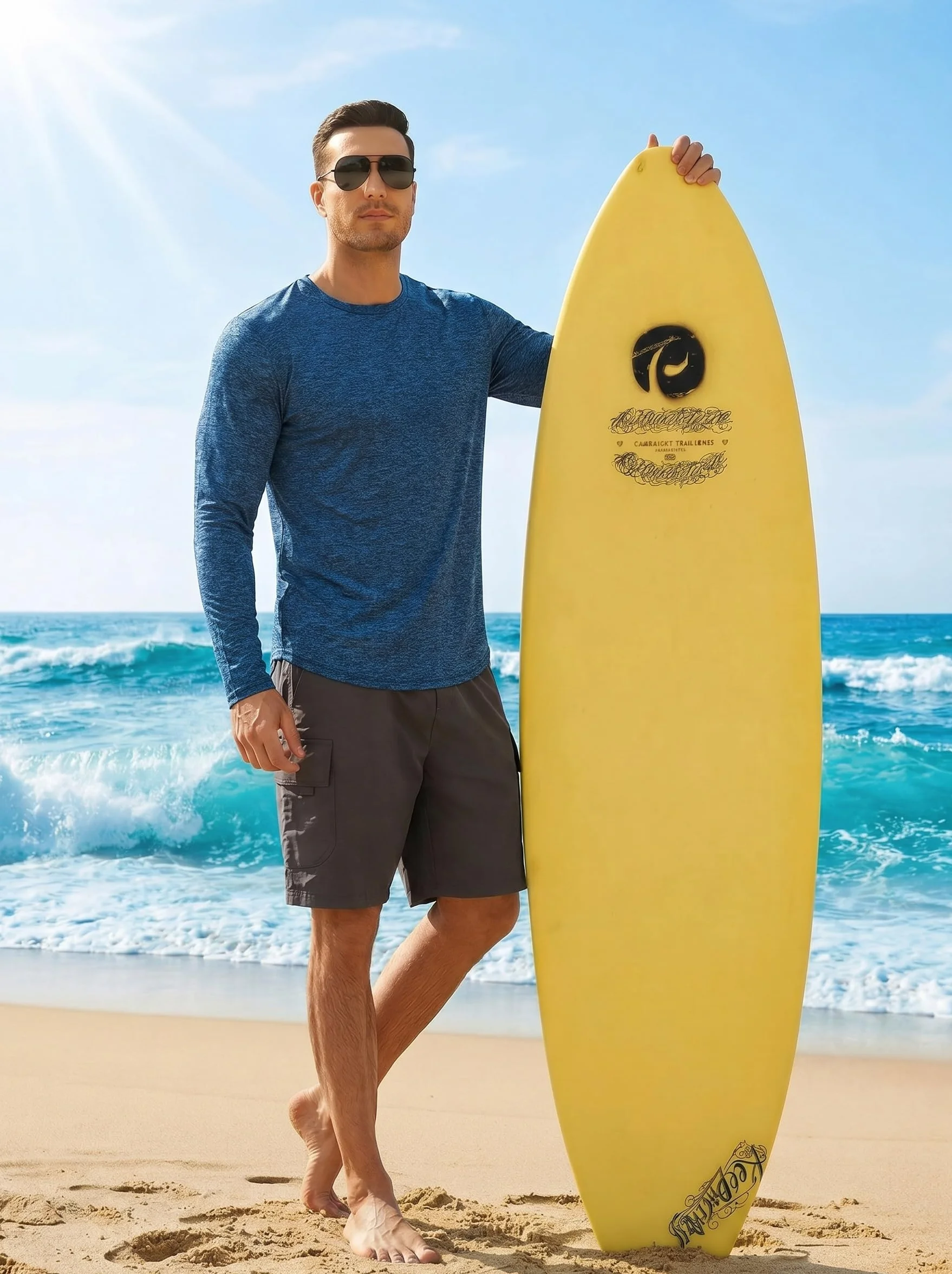 PINSPARK T-Shirt Sport Manches Longues Homme Protection Solaire UPF 50+ Séchage Rapide Col Rond Course à Pied Fitness Randonnée