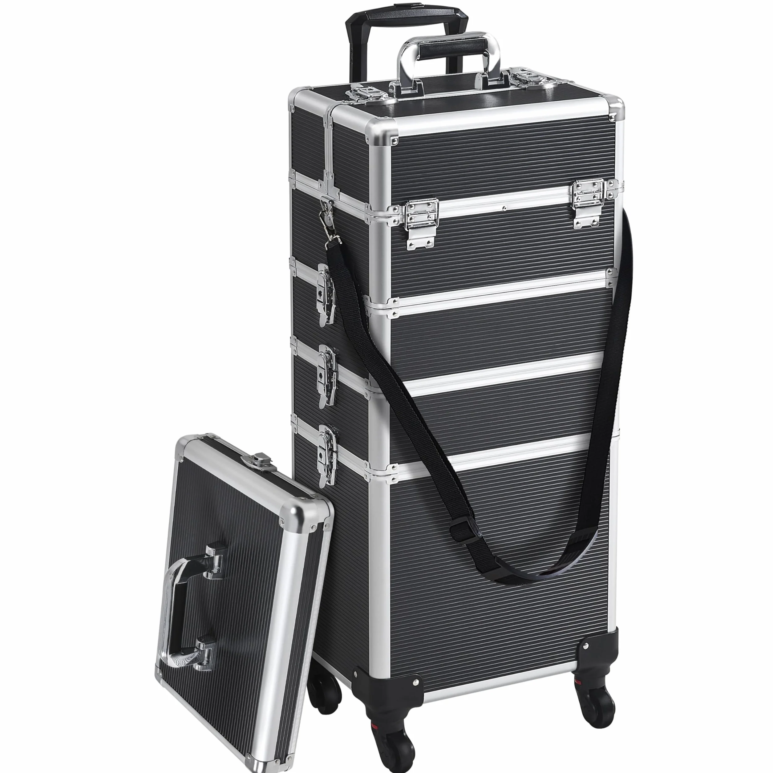 Yaheetech Valise de Maquillage 5 en 1 Verrouillable 34 x 25,5 x 80,2 cm Noir