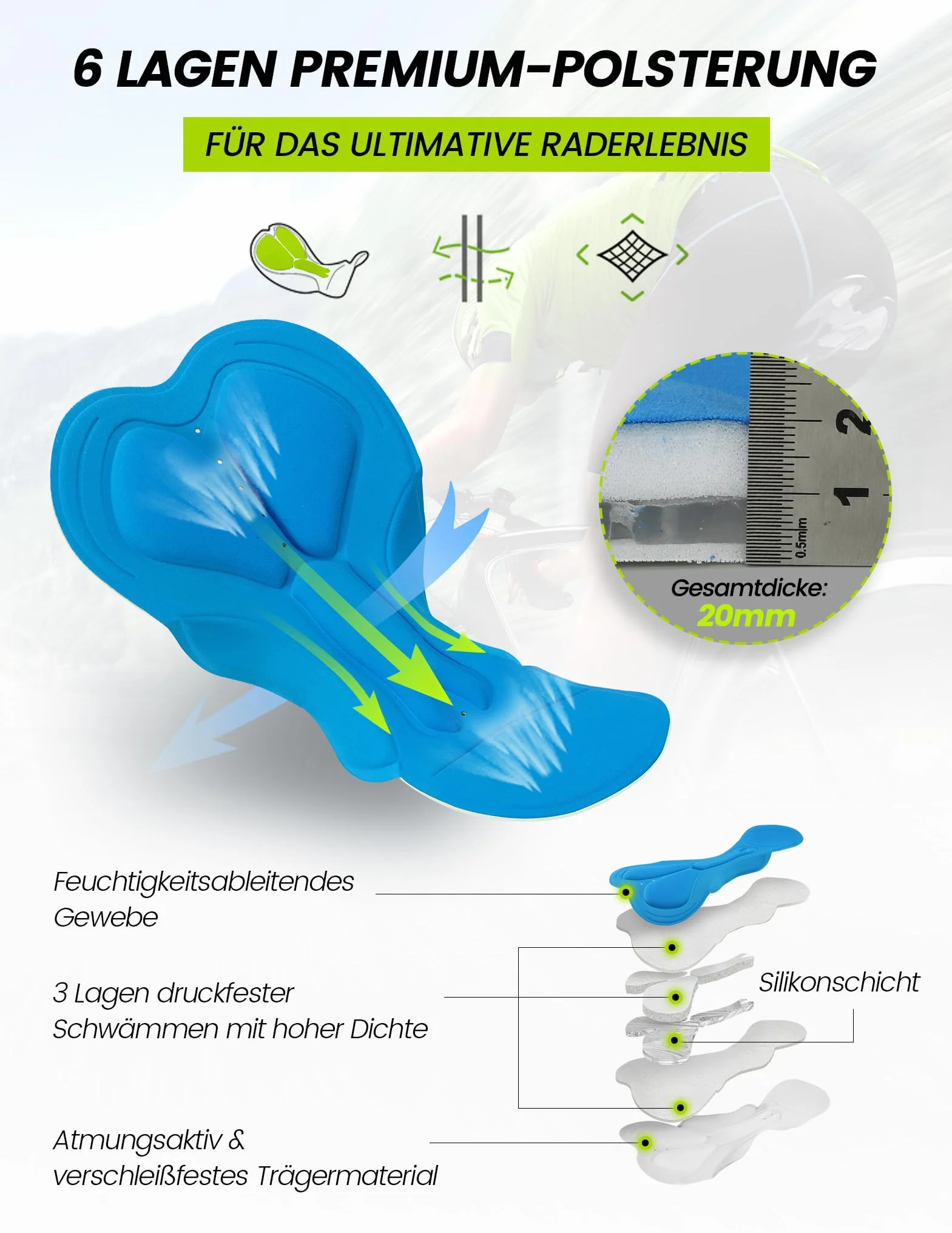 Short VTT Homme Rembourré 4D Poche Ample Respirant Séchage Rapide