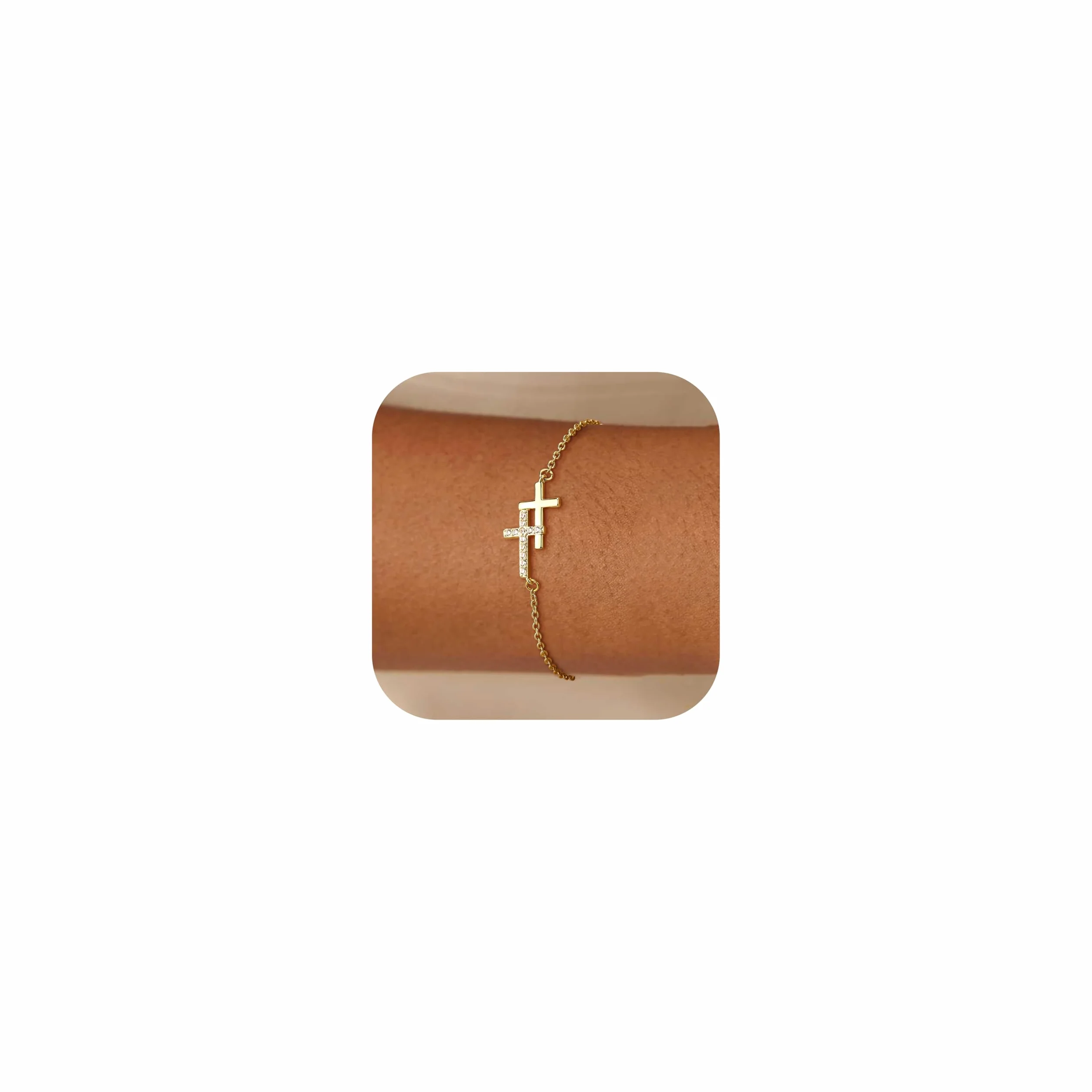 Bracelet Femme Or Plaqué 14K Réglable Chaîne Doré Croix