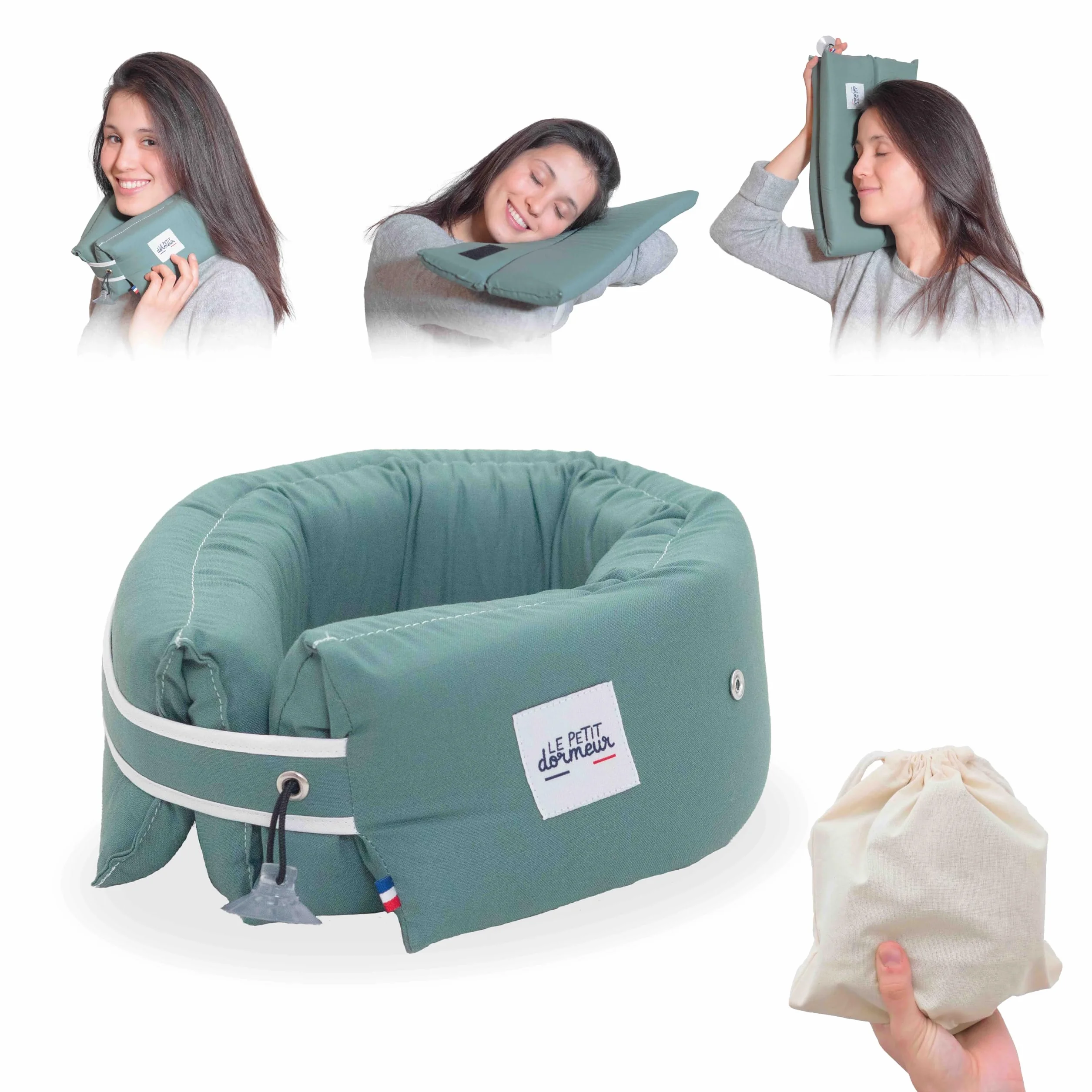 Coussin de Voyage 3 en 1 Ergonomique - Oreiller Avion Ultra Confort - Fabriqué en France - Lavable en Machine