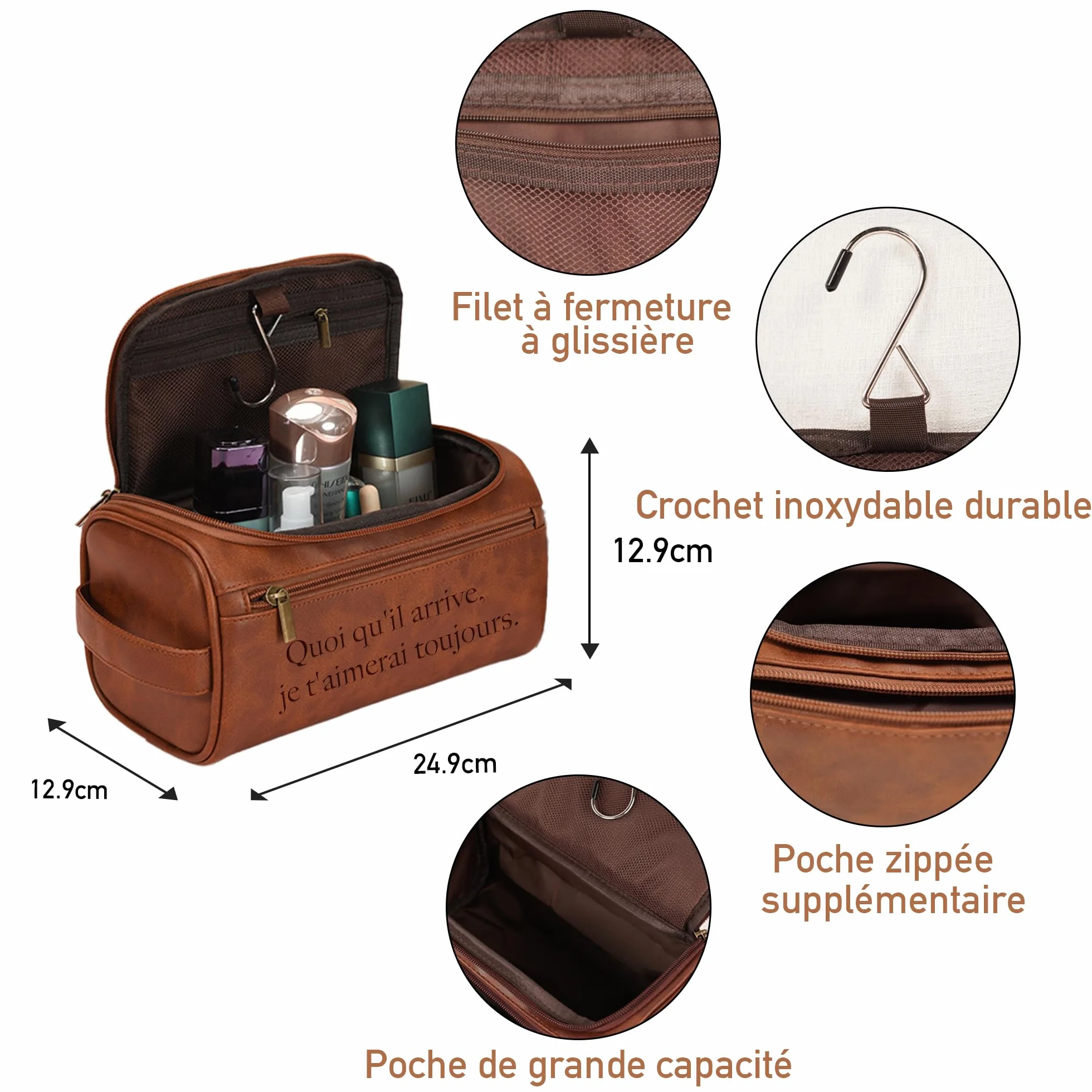 Easycosy Trousse de Toilette Homme avec Crochet en Cuir PU pour Voyage