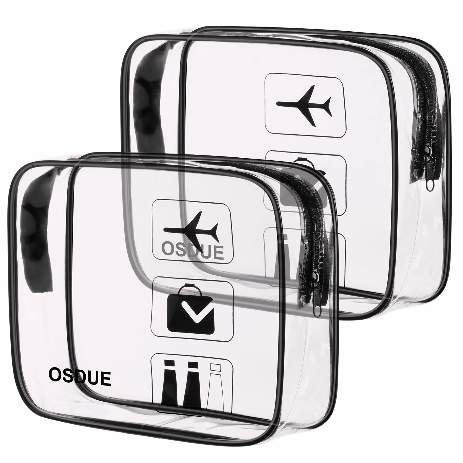 Trousse de Toilette Transparente PVC Étanche 2 Pièces Kit Voyage Avion Noir