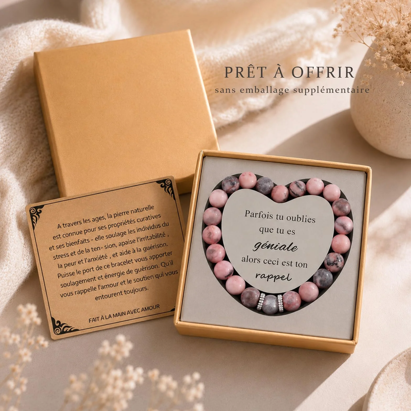 Bracelet Pierres Naturelles Femme Original Cadeau Ado Fille Noel Anniversaire Amie Maman Sœur