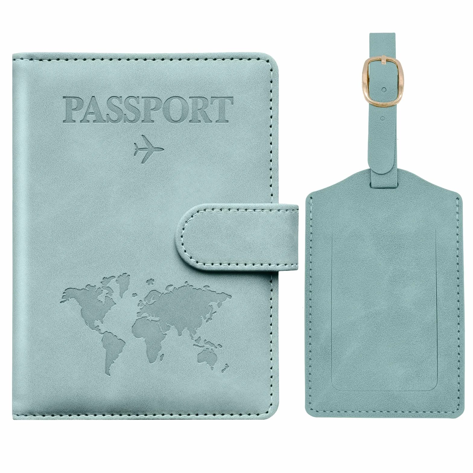 Toctax Protege Passeport Francais et Etiquette Valise avec Bloqueur RFID, Passport Cover pour Hommes et Femmes (Bleu)