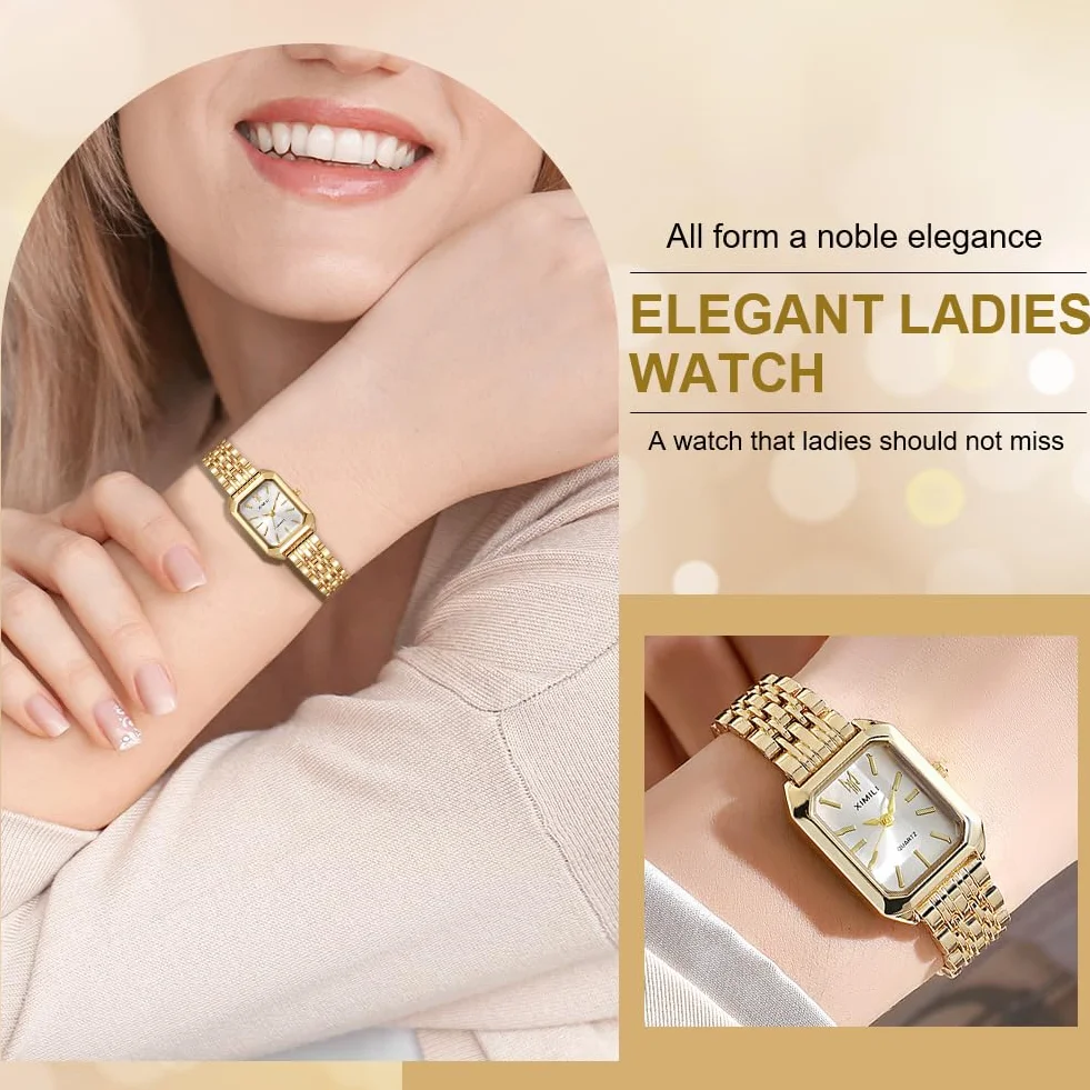 OFFCUP Montre Femme 32 mm Carrée Analogique Quartz Acier Inoxydable Bracelet Élégant Minimaliste