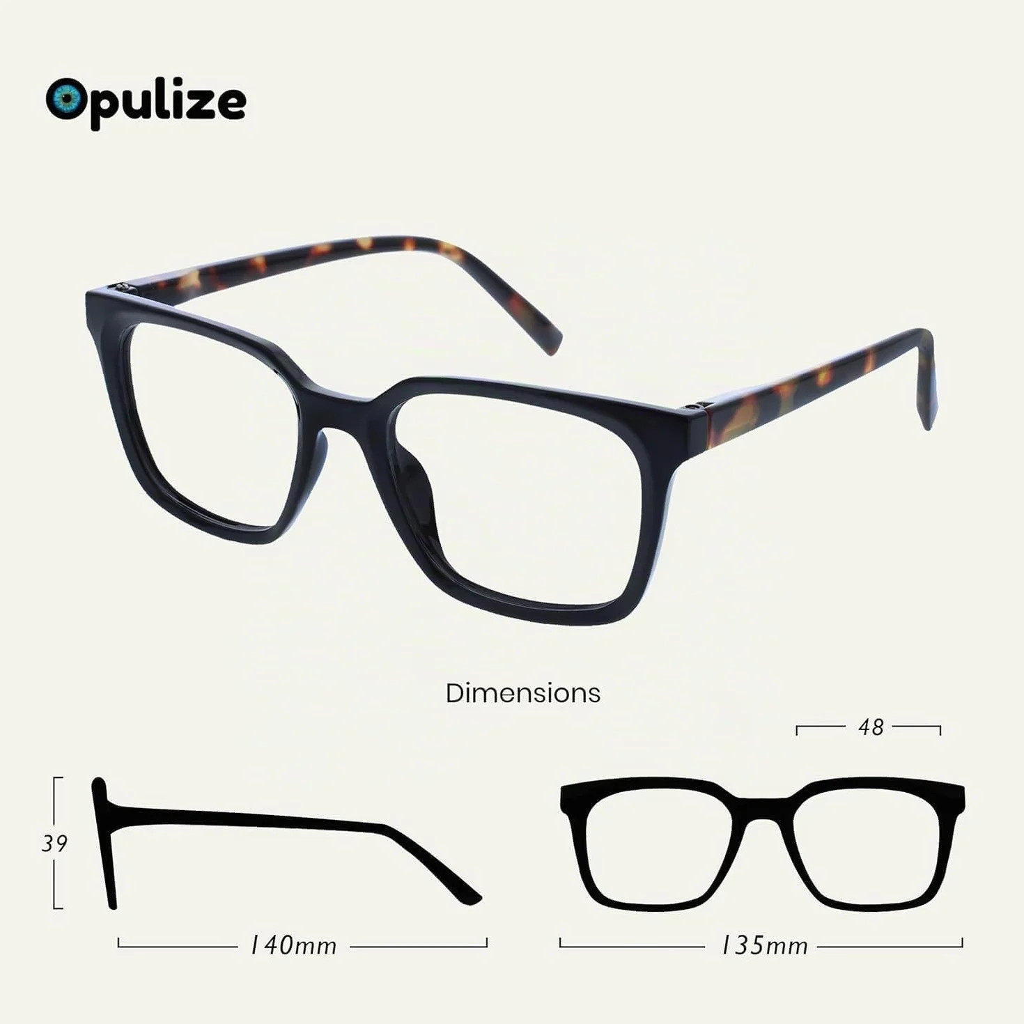 OPULIZE KOI Lunettes de Lecture +2.50 Monture Rectangulaire Noire