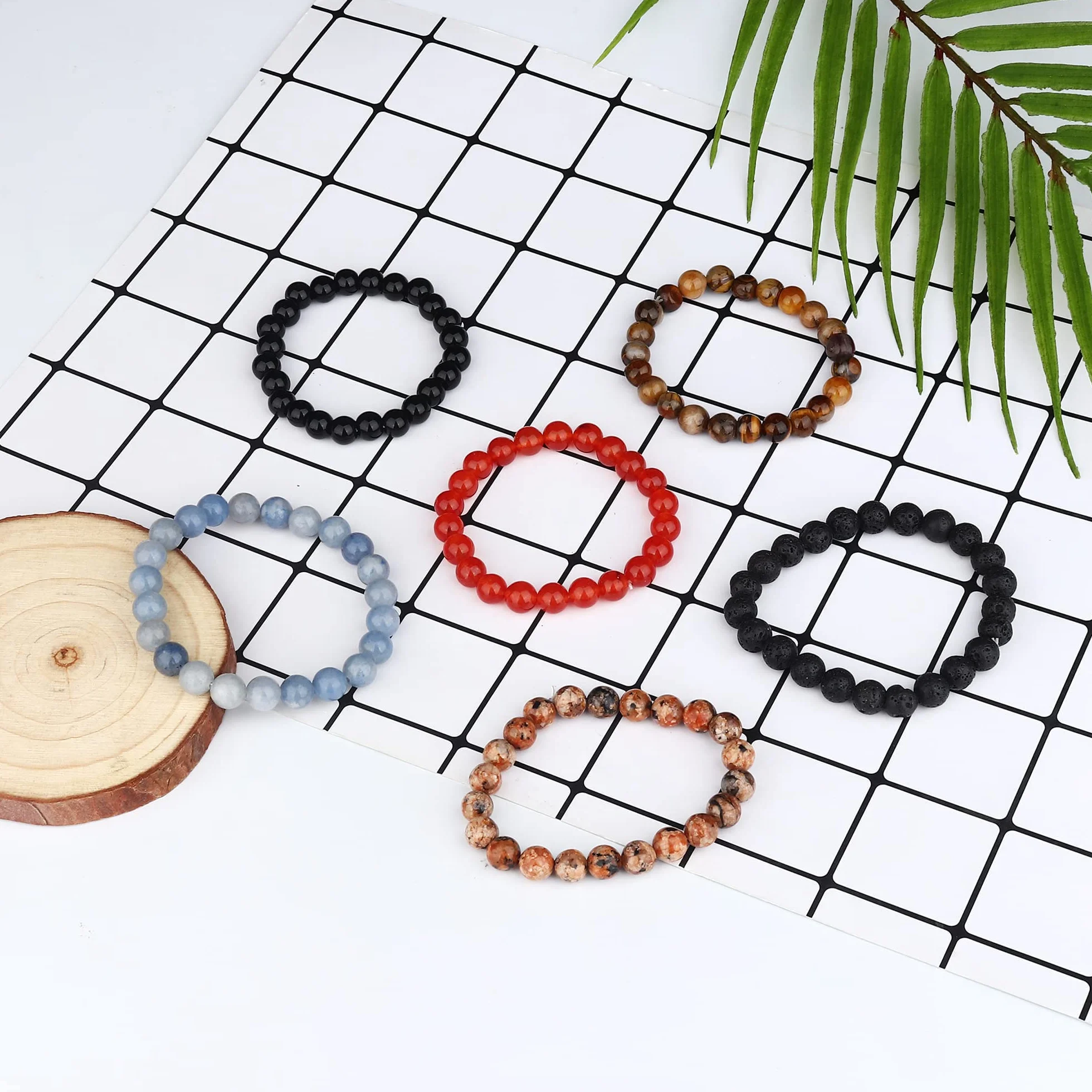 Bracelet Pierre Naturelle Oeil de Tigre 8mm Perles Réglable Extensible pour Femme Homme