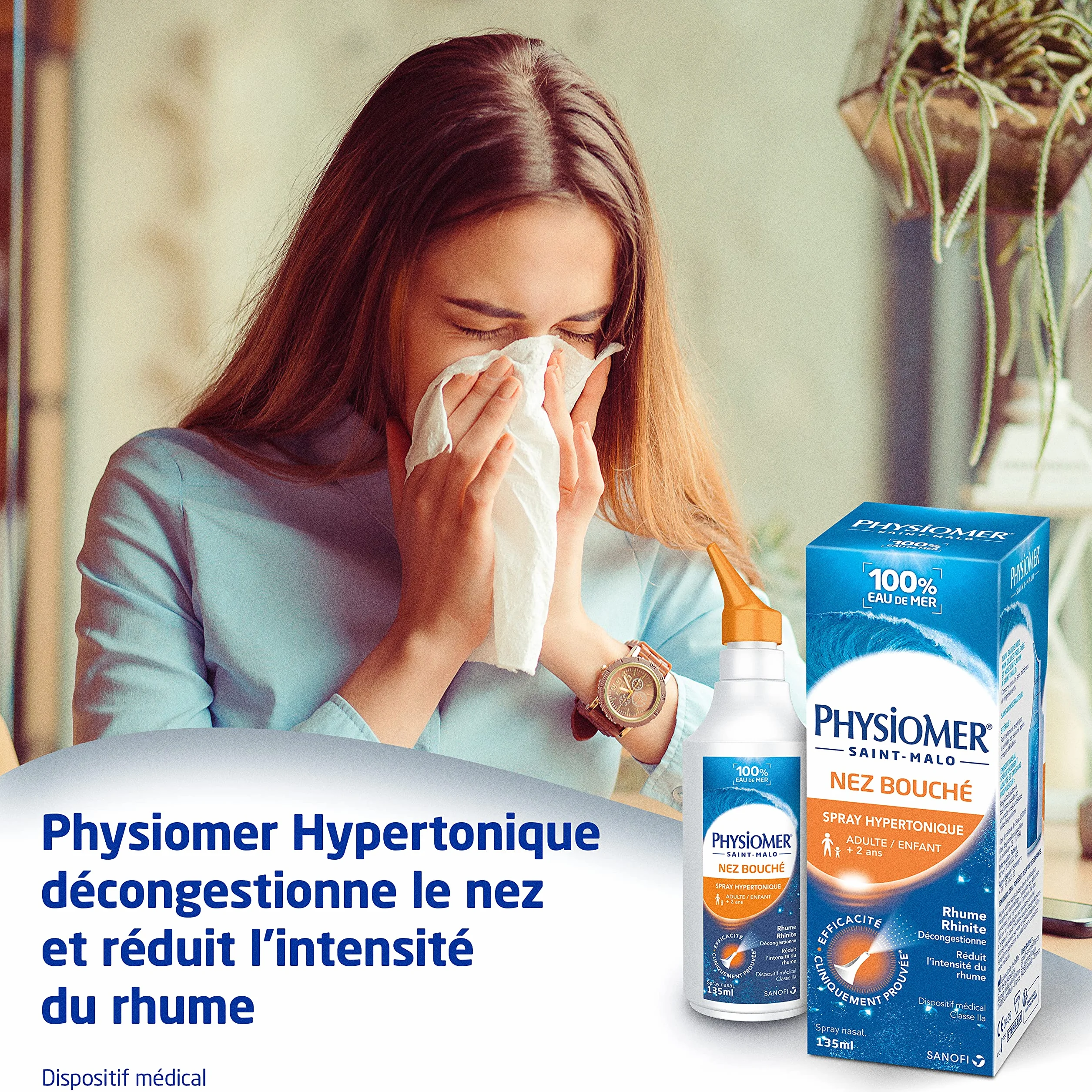 Physiomer Spray Hypertonique 135 mL - Spray nasal eau de mer décongestionnant pour nez bouché, rhume dès 2 ans