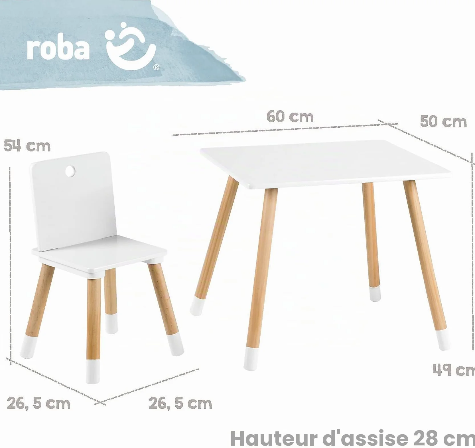 Ensemble Table et 2 Chaises Enfants Bois Massif 50 kg Style Scandinave Naturel Blanc