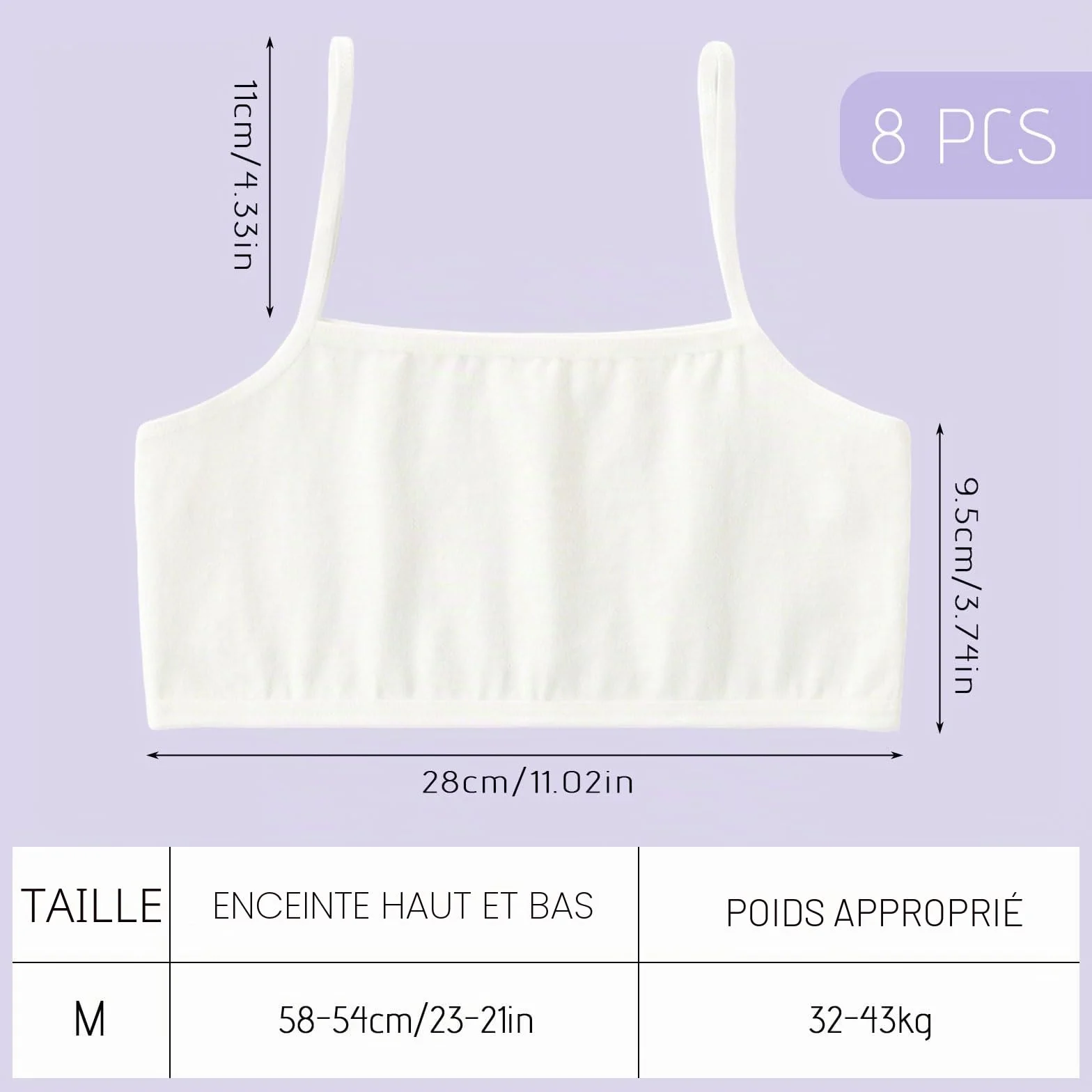 Soutiens-Gorge Fille Coton 8 Pièces 8 à 12 Ans Blanc