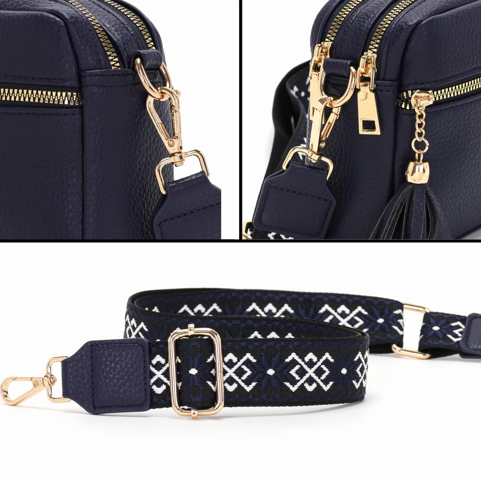 Sac à main femme bandoulière 4 compartiments cuir PU noir LANXINGLUO