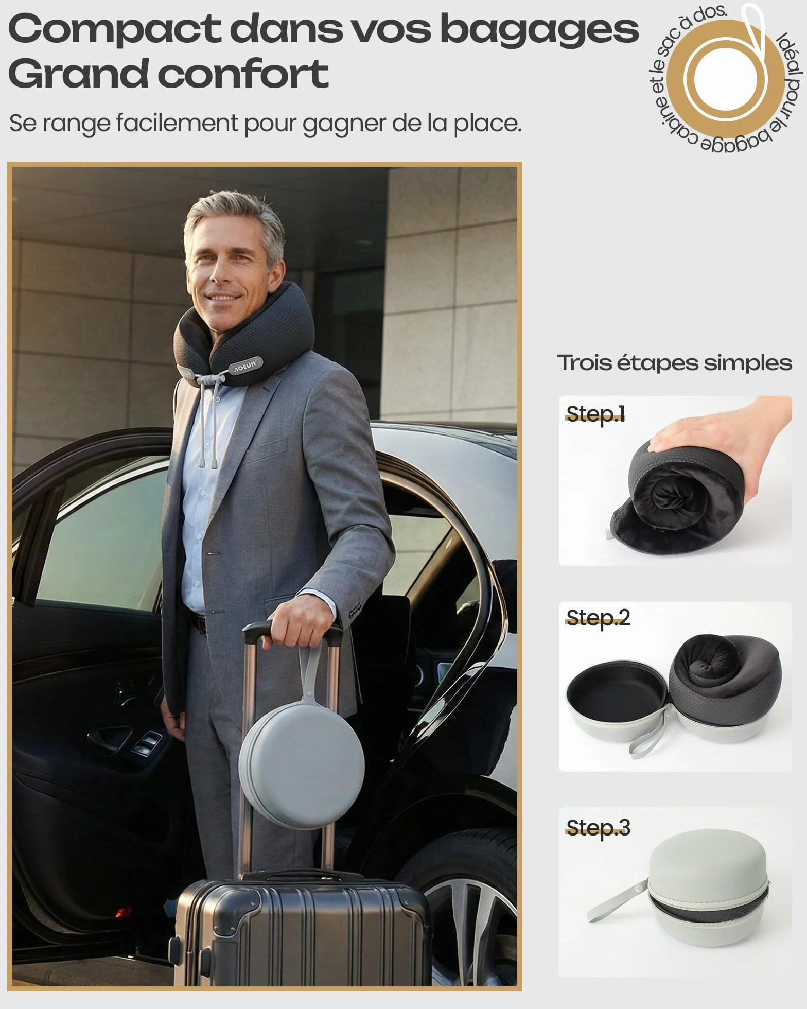 Aosun Coussin de Nuque de Voyage 4 en 1 avec Masque et Bouchon, Mousse à mémoire de Forme, Appui-Nuque Doux pour Dormir
