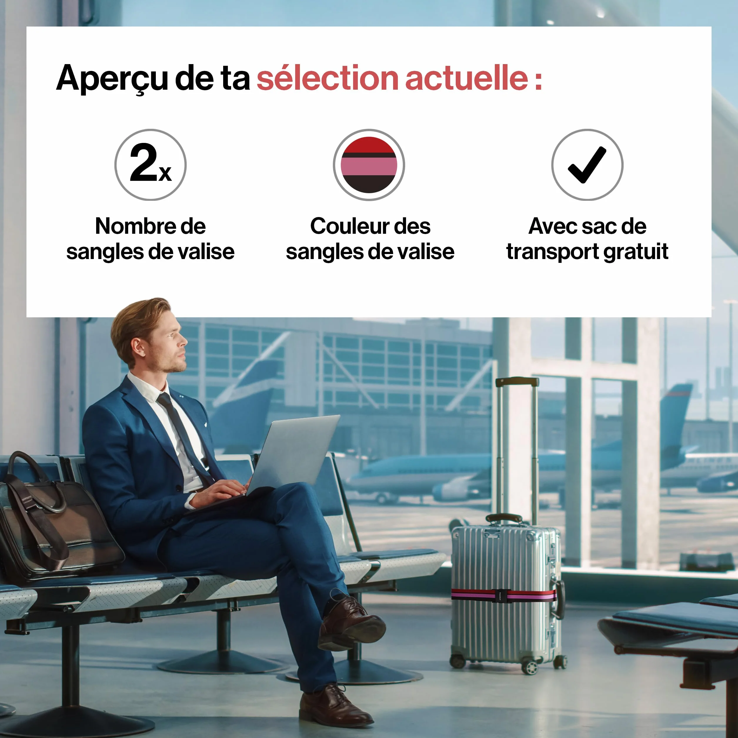 Sangles de valise Travely Lot de 2 avec étiquettes à bagage multicolore