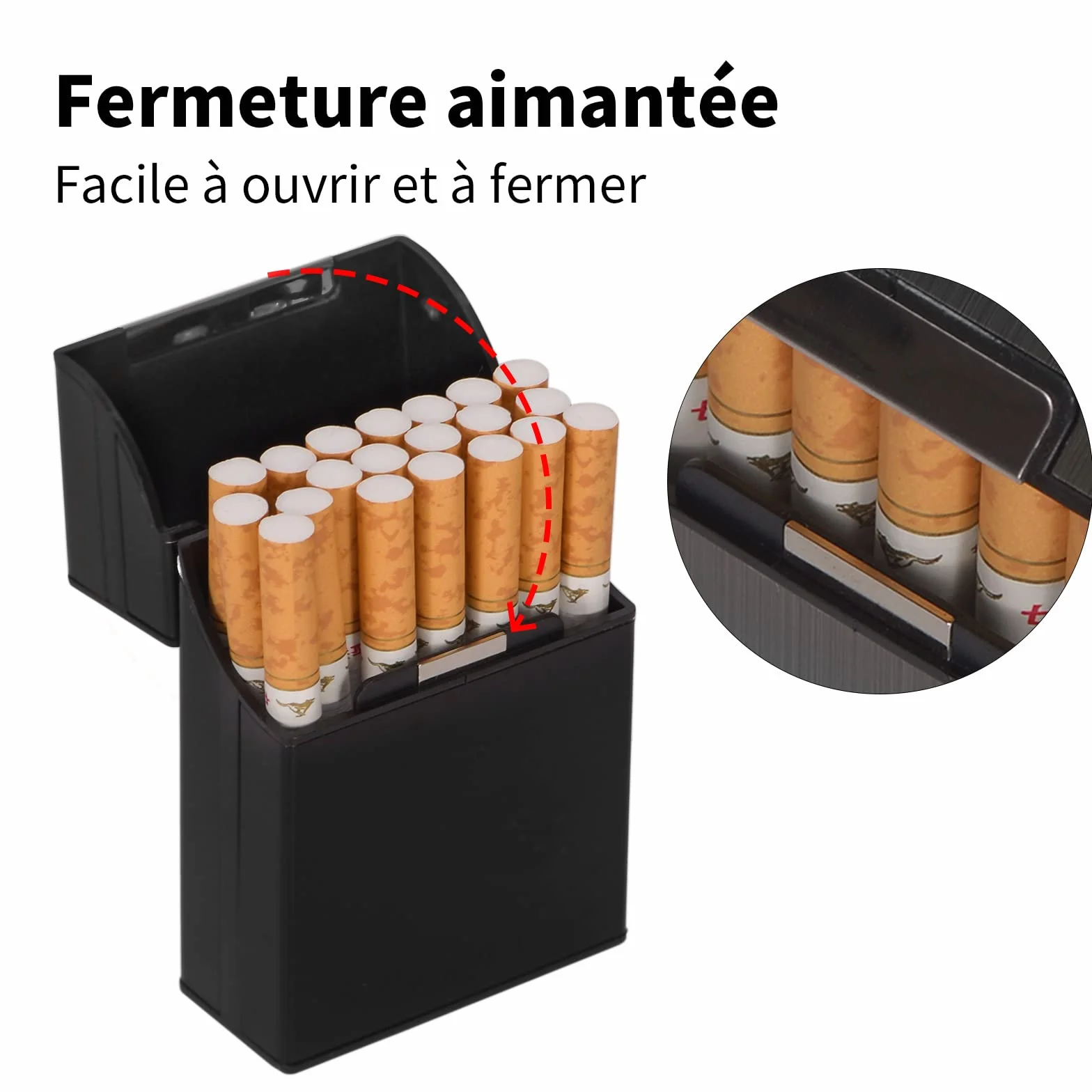 Etui à Cigarettes Aimanté Aluminium Gris Noir Homme Femme