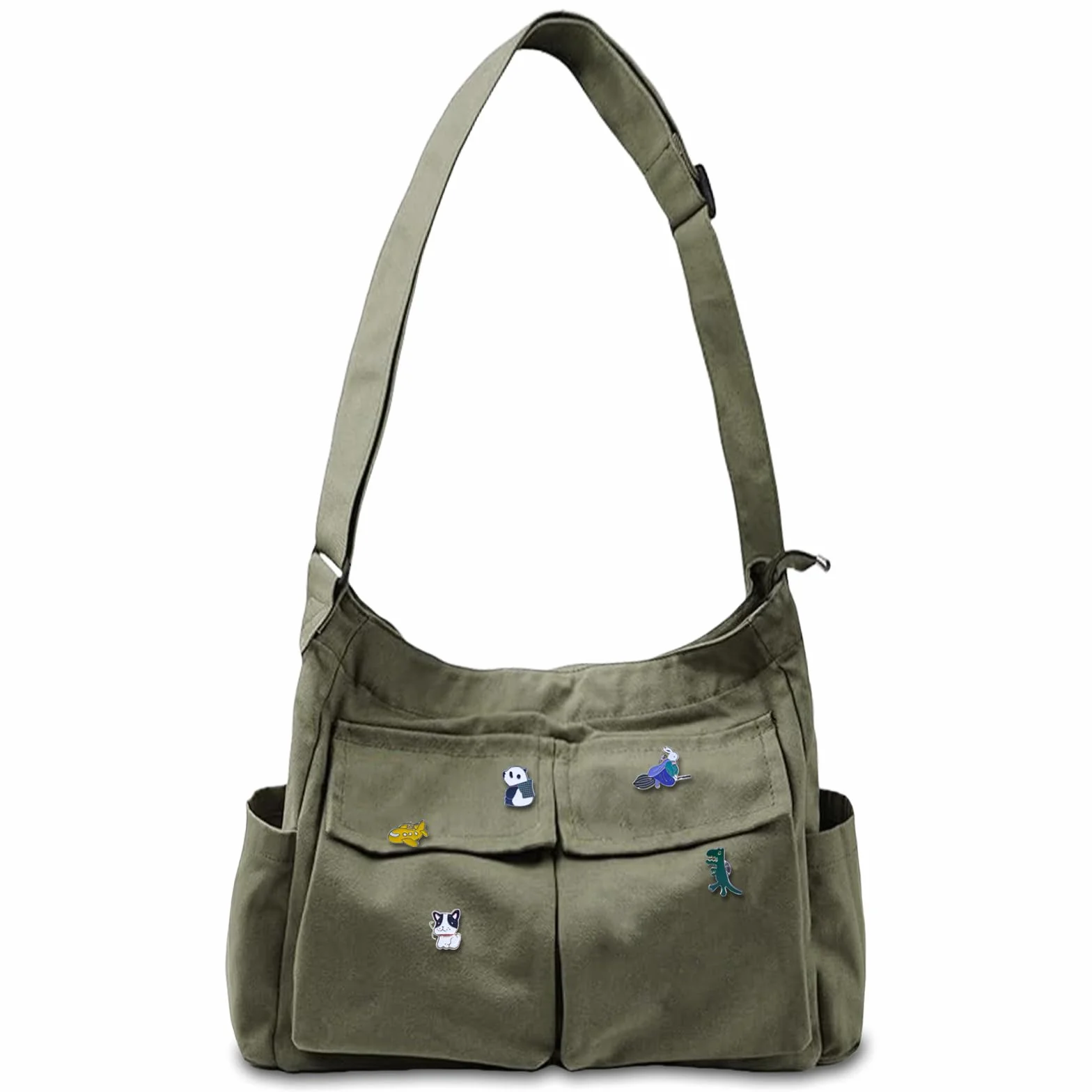 Sac à Bandoulière Rétro Grand Multi-poches pour Voyage Travail École