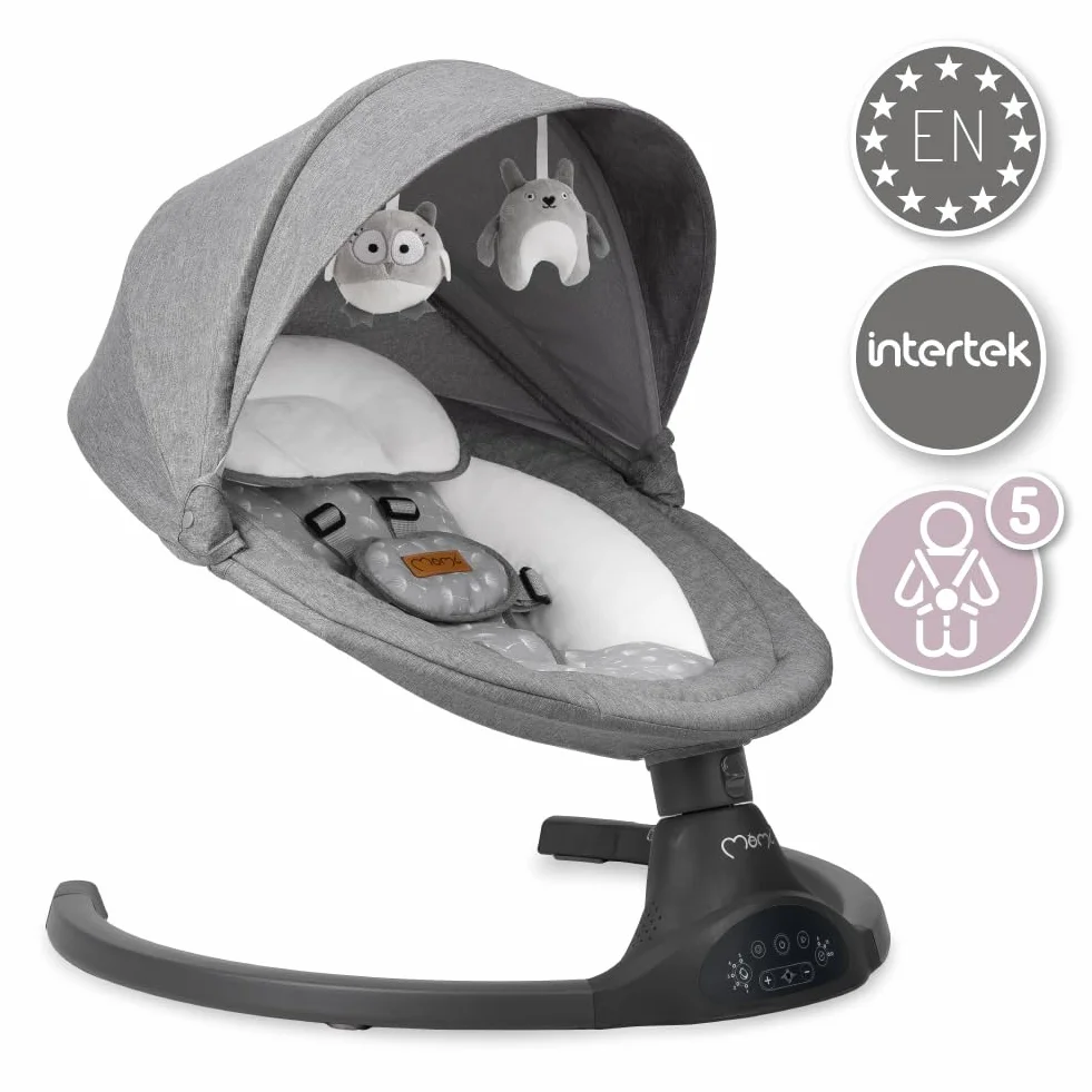 MoMi KENANI Transat balancelle pliable 9 kg télécommande Bluetooth harnais 5 points pare-soleil moustiquaire