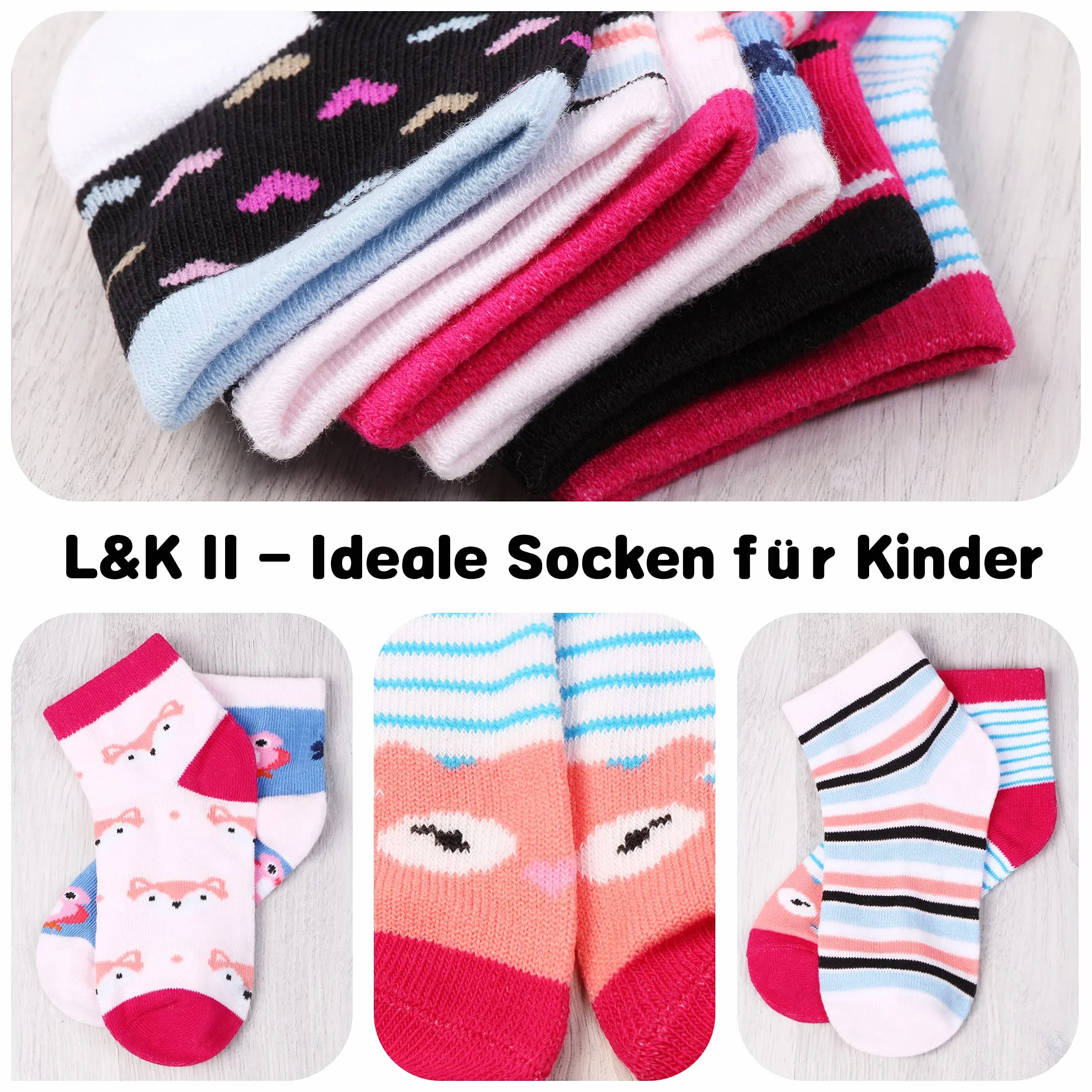 Libella 2108VA Lot de 10 paires chaussettes été amusantes cœurs rayures pois