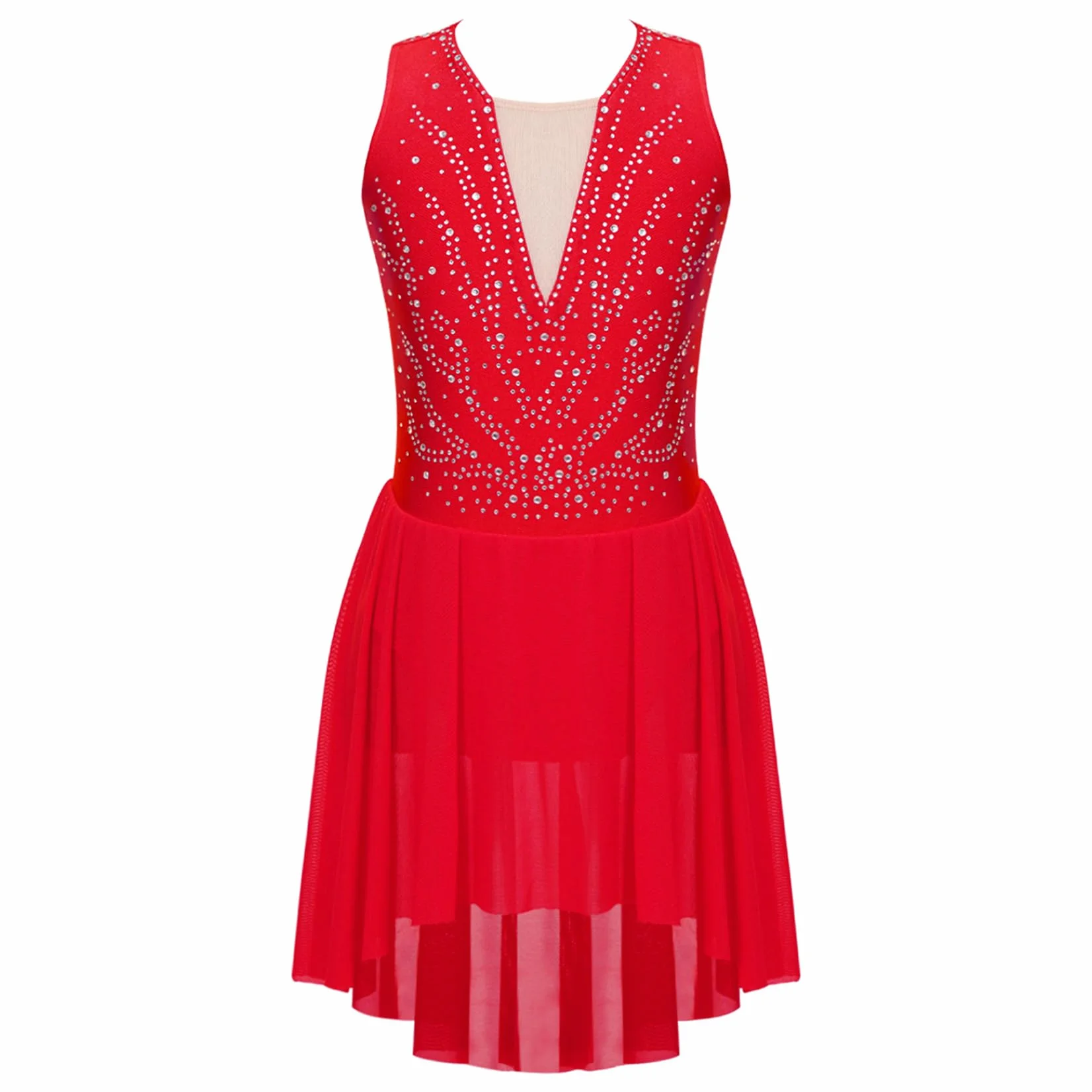 Robe Patinage Artistique Strass Justaucorps sans Manches Danse Enfant Fille