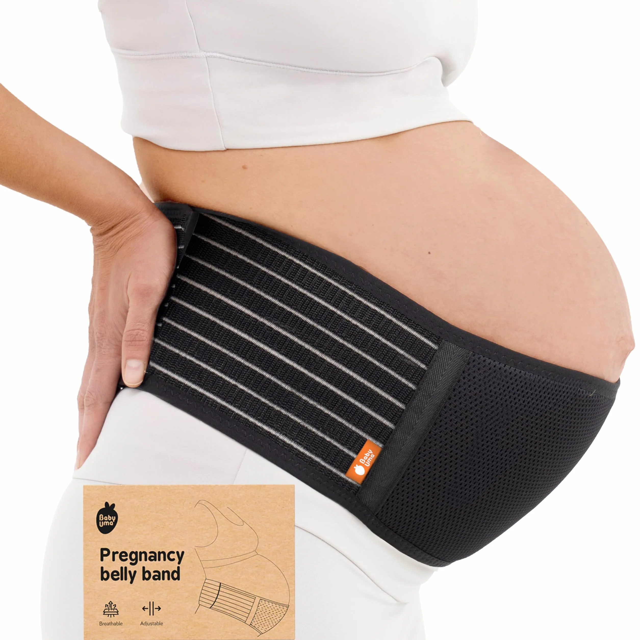 Baby Uma Ceinture de Grossesse Femme Enceinte, Légère & Respirante, Bandeau de Maintien Ajustable avec Velcro, Soutien Abdominal Confortable (2XL)