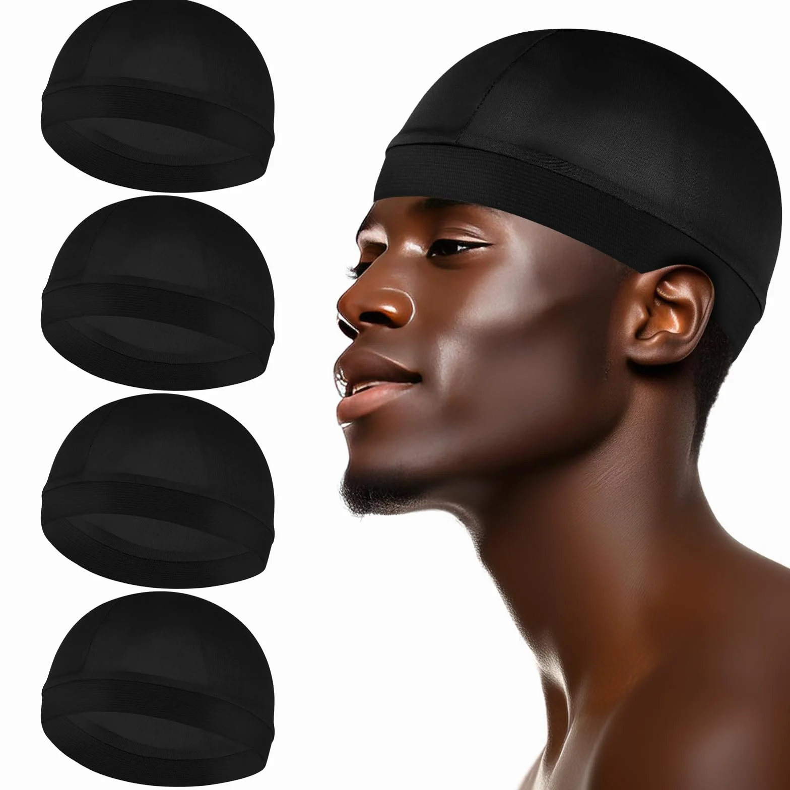 Giantree Lot de 4 bonnets ondulés soyeux Durag Headwear en satin pour homme