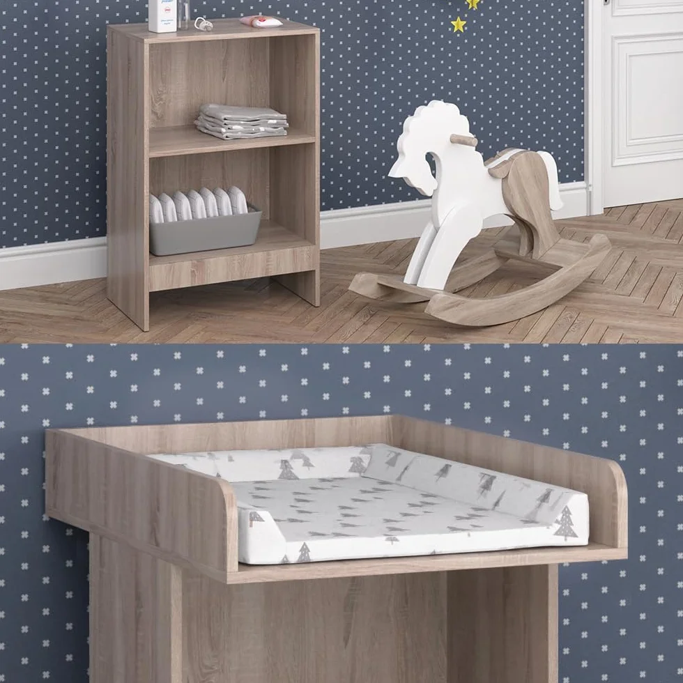 Vicco Commode à Langer Leo Sonoma 60x103cm avec étagère ouverte et plan à langer amovible