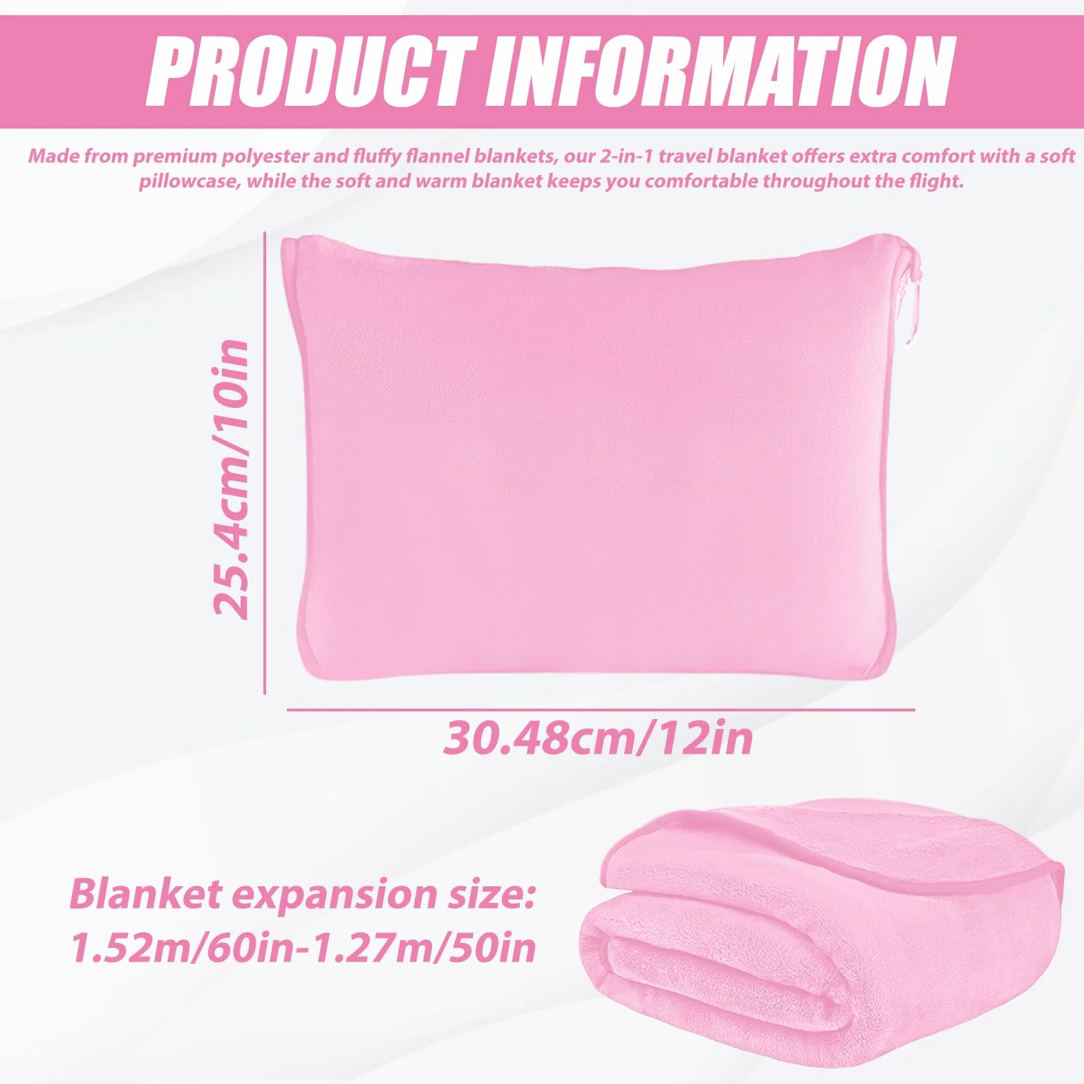 Couverture de voyage avion coussin transformable 2 en 1 portable avec fixation valise ultra légère chaude rose 152 x
