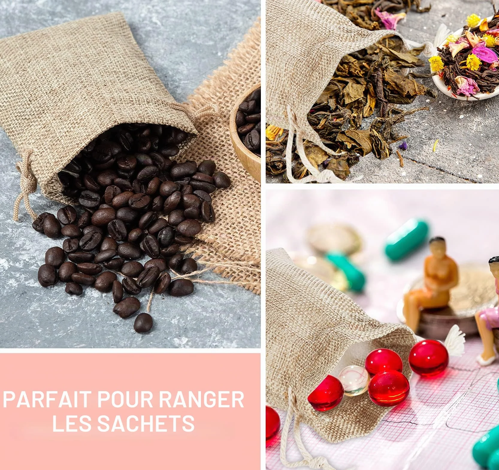 Sacs en Toile de Jute avec Cordon de Serrage, Pochettes en Lin Chanvre 13x18cm, 30pcs pour Mariage Bijoux Noël