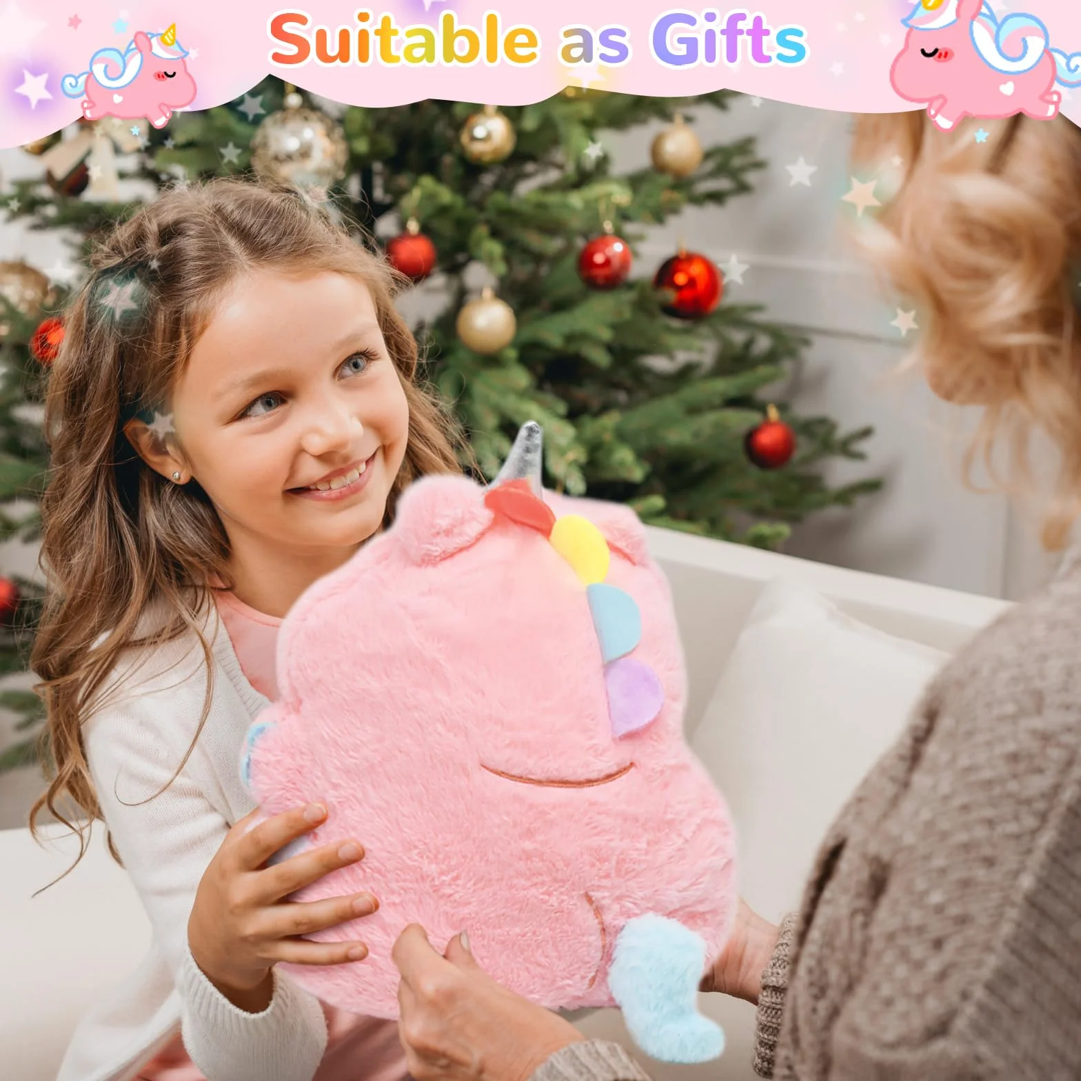 Cyiecw Unicorn Couverture à Coutures Coussinées 100x170 cm Oreiller 35x33 cm Peluche Enfants Cadeau Filles Garçons Rose