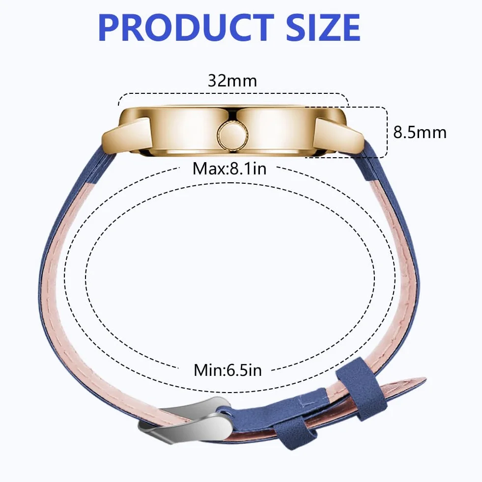 Montre Femme à Quartz Analogique Lumineux avec Bracelet en Cuir Brossé
