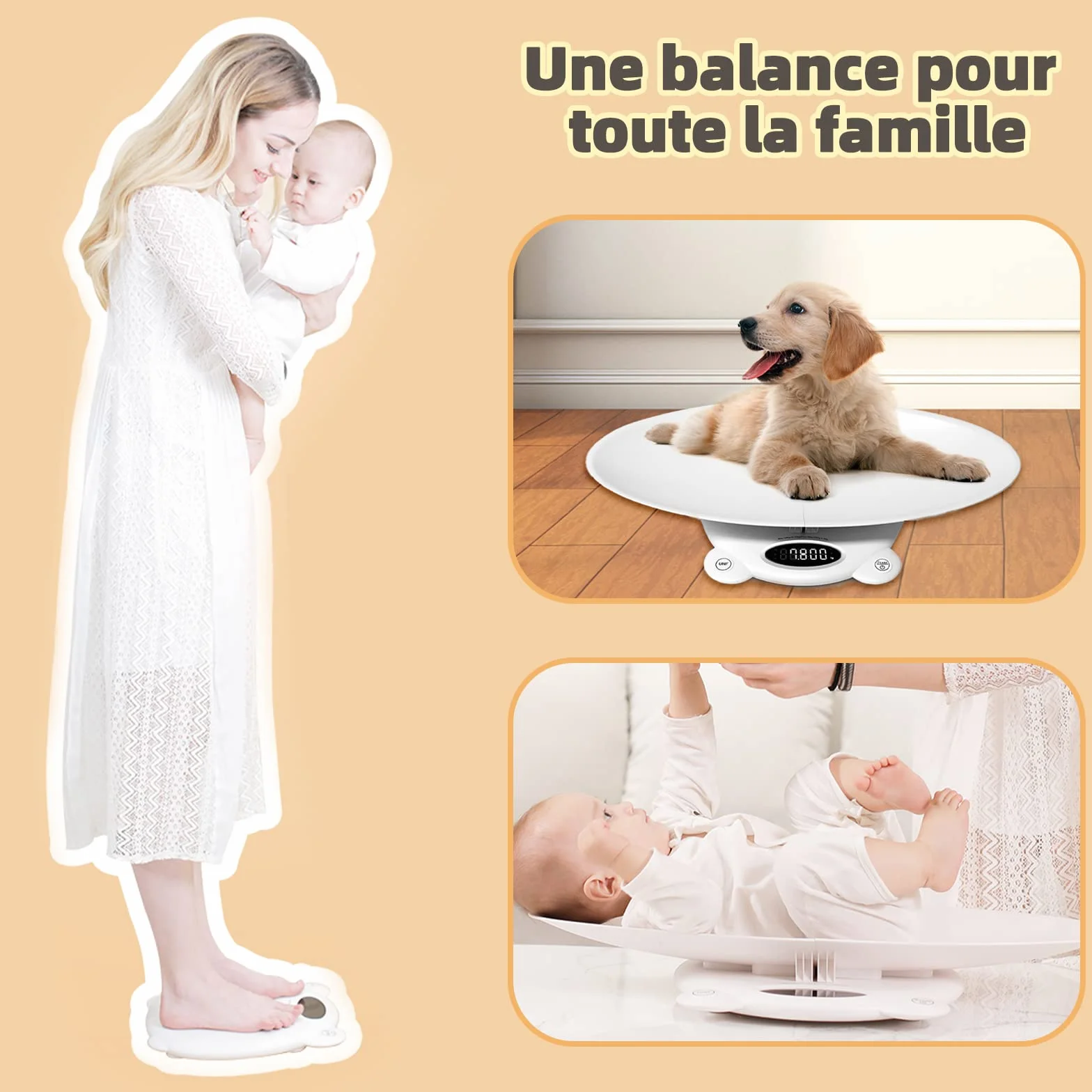 FitTrack Pèse-Personne Bluetooth pour Animaux et Adultes, Balance avec Fonction Tare, Écran LCD, 20-120 kg