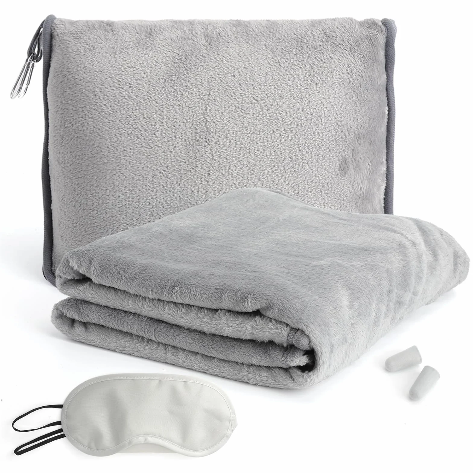 Couverture de Voyage 2-en-1 avec Housse, Masque de Sommeil et Bouchons d'Oreilles - Coussin Pliable pour Avion, Voiture, Camping