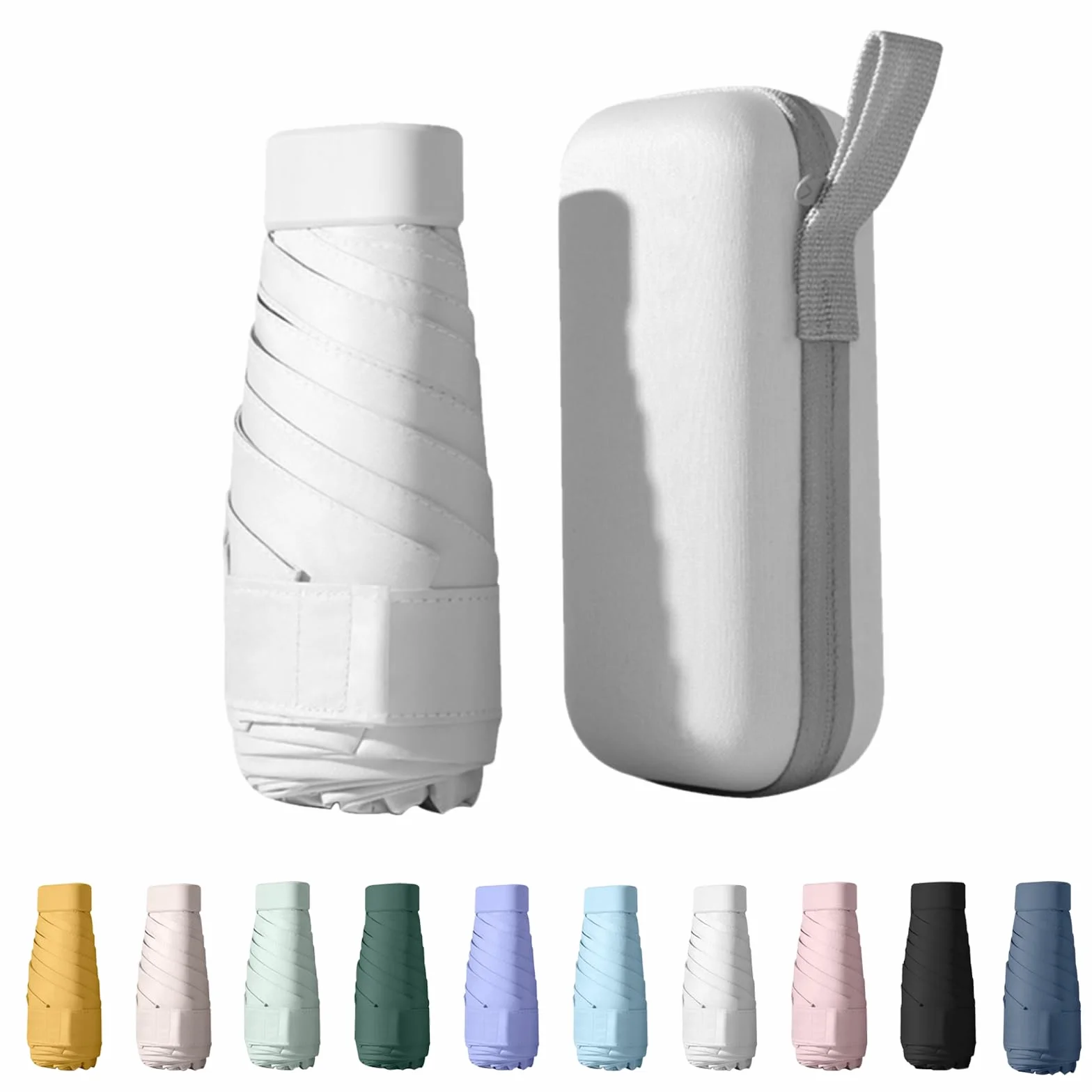 Mini Parapluie Compact Pliable Anti UV Imperméable Coupe-Vent avec Boîte à Capsules