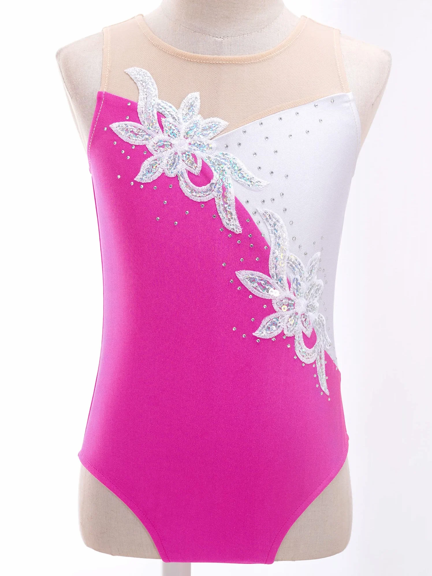Justaucorps Gymnastique Strass avec Short Danse Fille 5-16 Ans