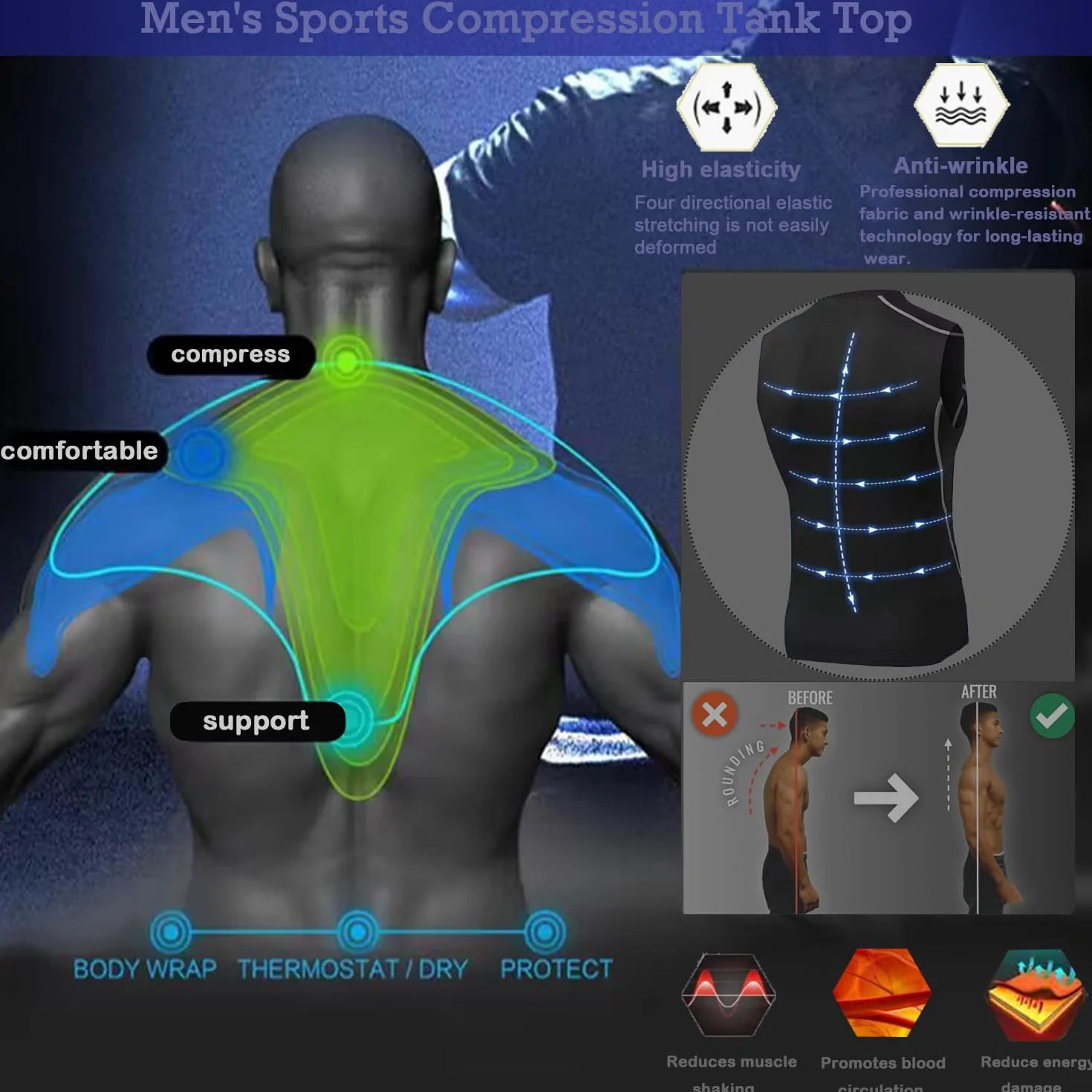 Débardeur de Compression Sport Homme Maillot de Corps Amincissant Ventre Plat