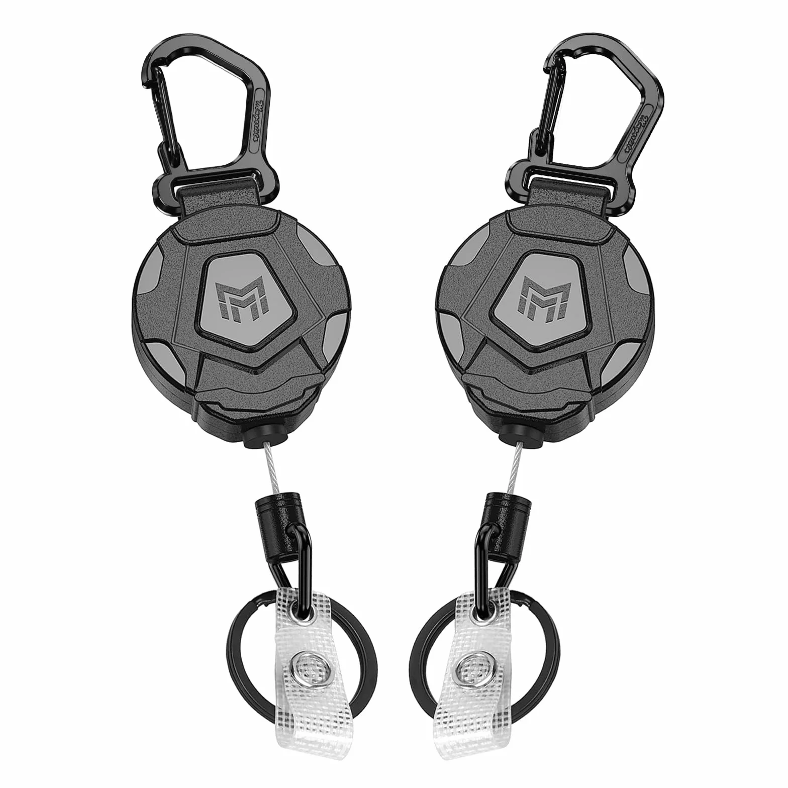 Lot de 2 porte-clés rétractables avec cordon en acier 31 pouces, porte-badge mousqueton robuste