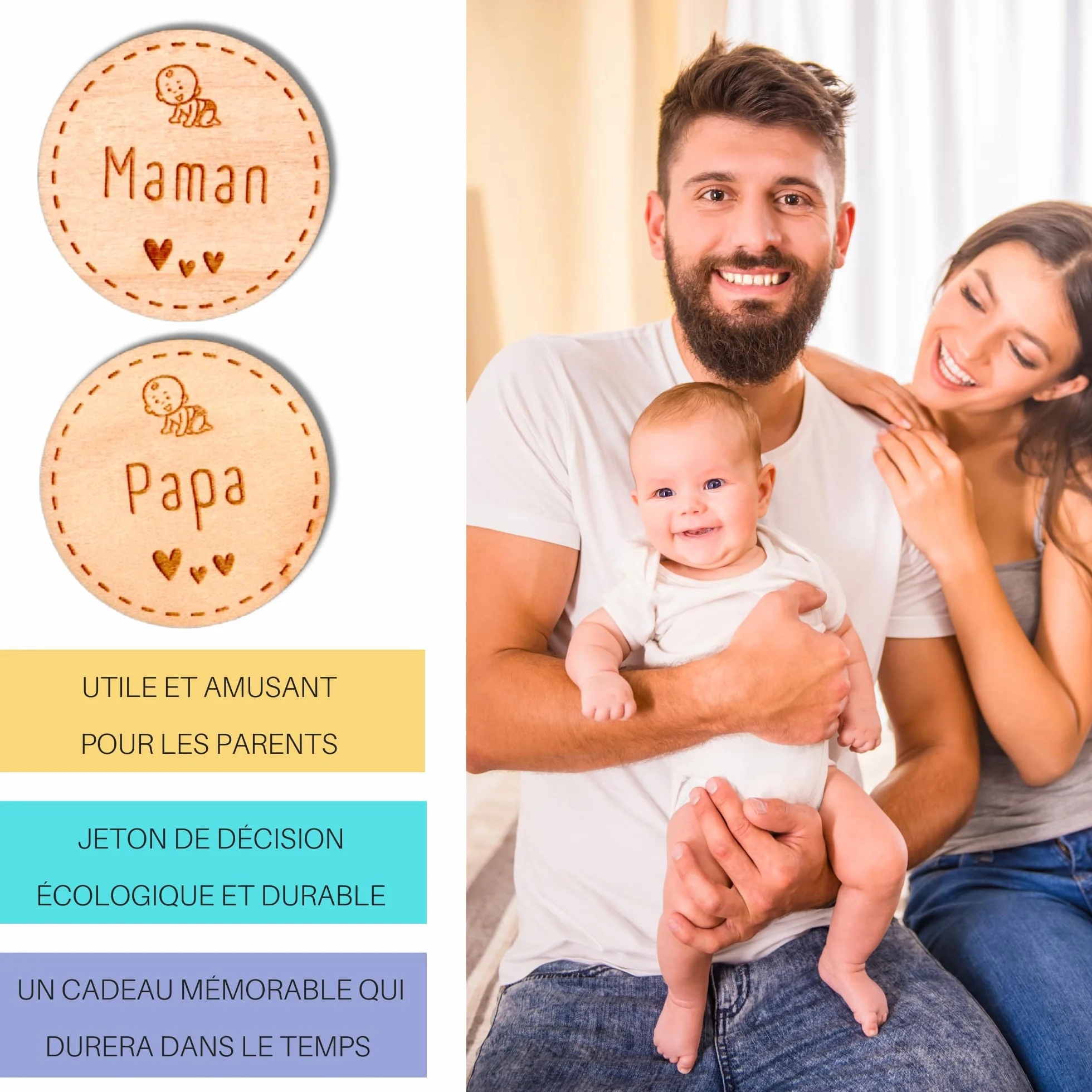 Jeton de Décision pour Parents - Cadeau Naissance, Baby Shower, Baptême
