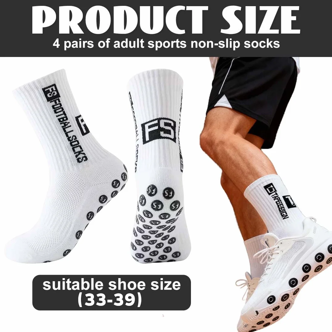 Chaussette Foot Enfant Antidérapantes 4 Paires Blanc Taille 33-39 Football Basketball