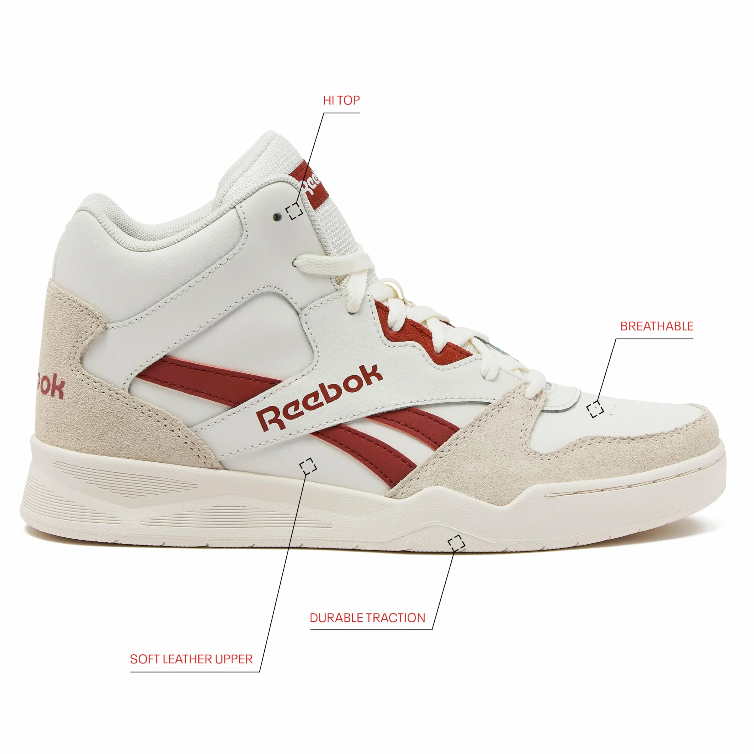 Reebok Royal BB 4500 Hi2 High Top Sneakers Men Chalk Vintage Chalk Hoop Red 35 EU