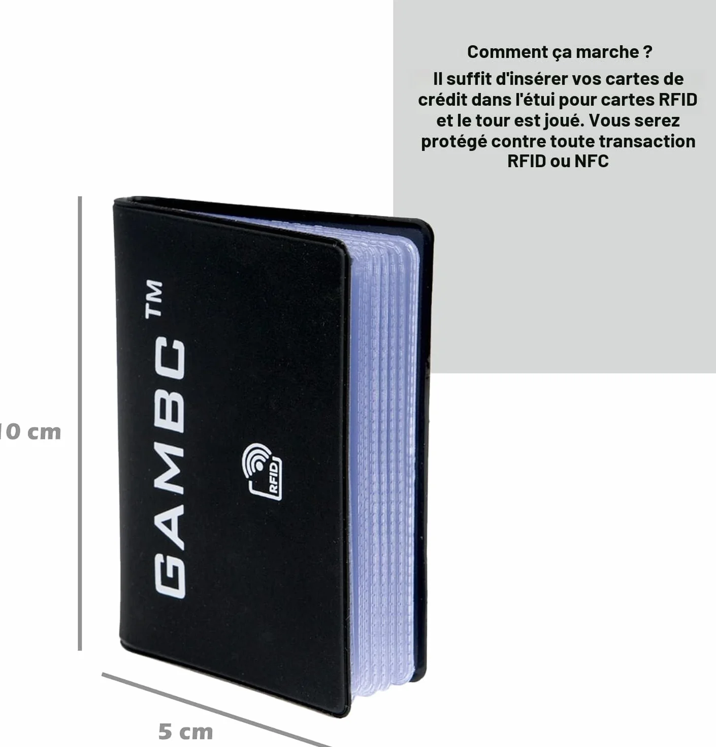GAMBC® Portefeuille Anti RFID pour Cartes Bancaires, Porte-Carte Fin Semi-Rigide 8 Cartes Noir