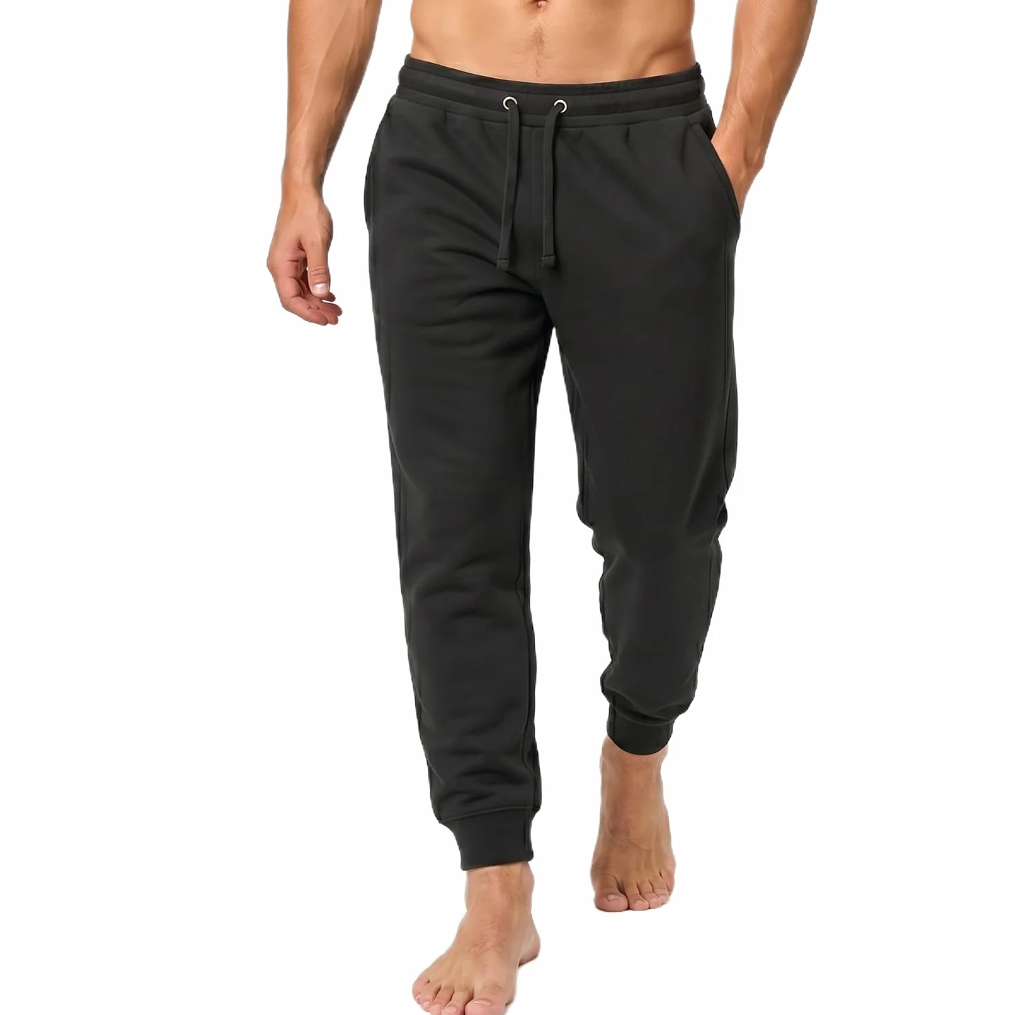 Pantalon Sweat Fleece Jogging Homme avec Chevilles Côtelées et Cordon, Fitness Détente (Noir, L)