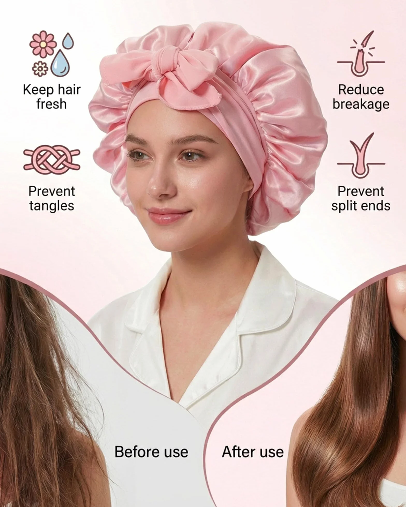 Lot de 2 Bonnet Satin Cheveux Nuit pour Femmes Cheveux Longs Bouclés Doux Respirant