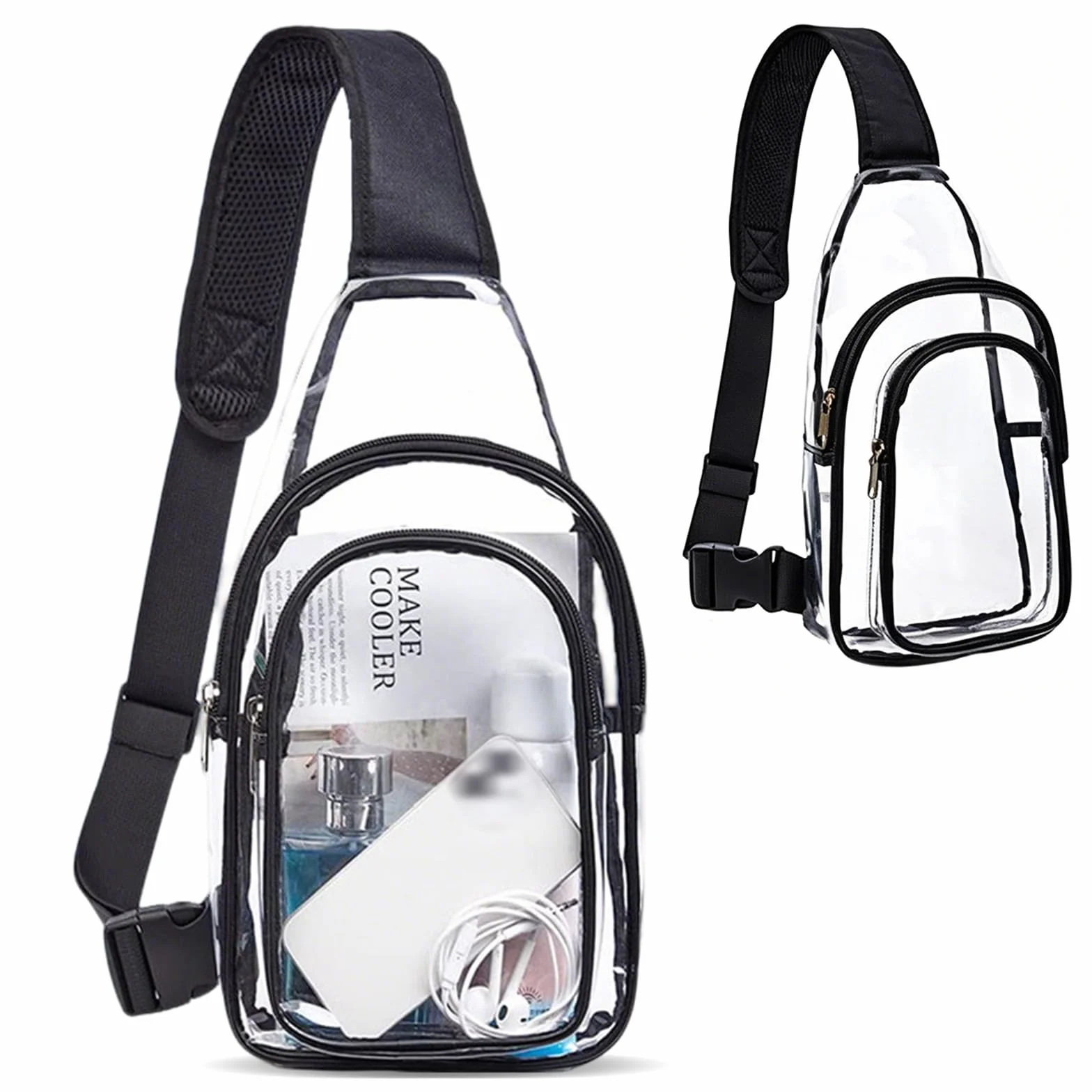 Sac Transparent Banane en PVC Approuvé par Les Stades Sac Bandoulière Femme Homme