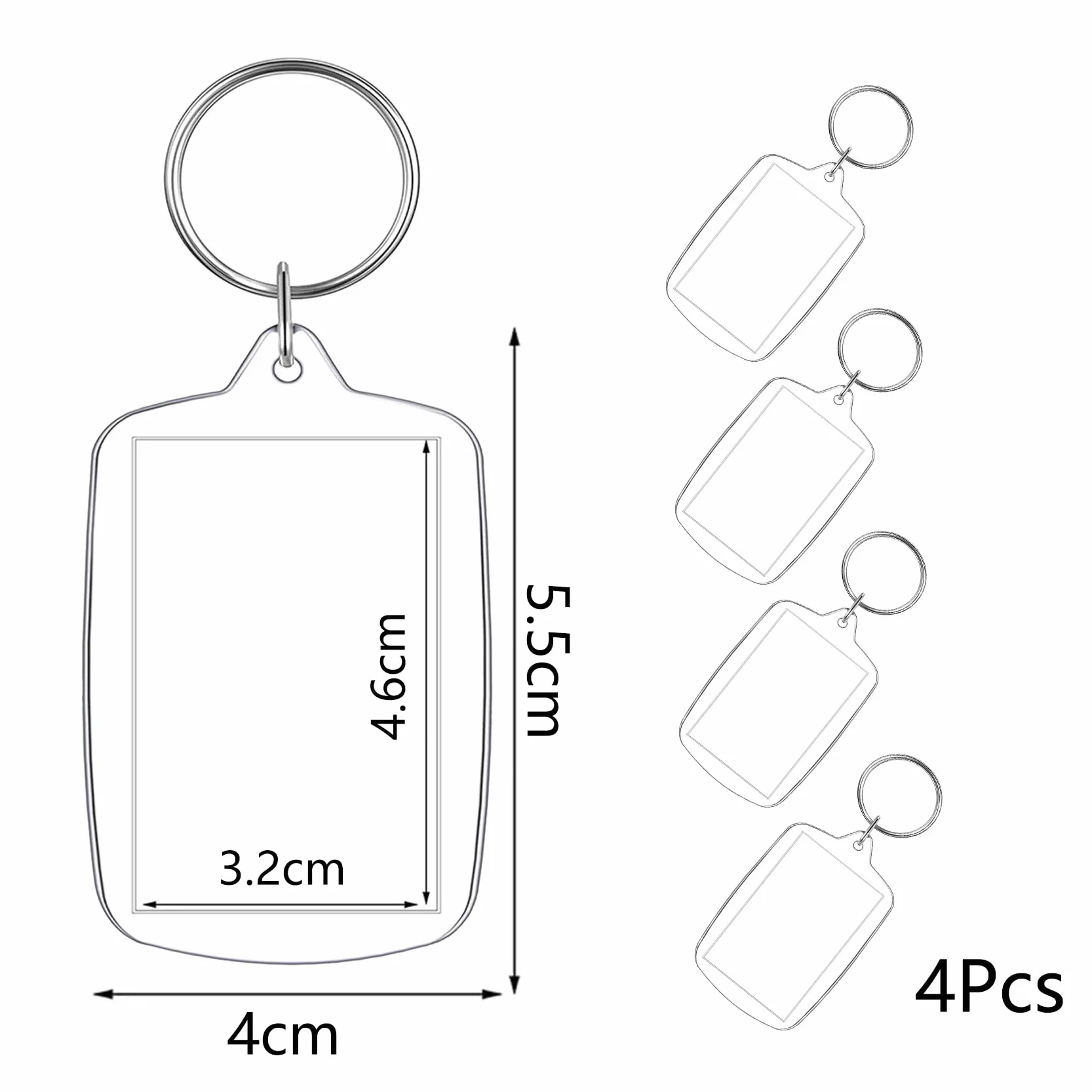 Porte-Clés Photo en Acrylique 4 Pièces, Porte Clés Cadres Transparents avec Anneau Brisé