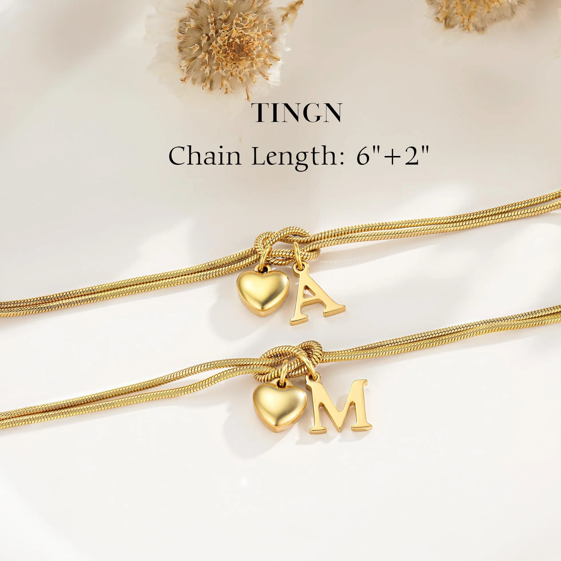 Bracelet en or pour femme et fille - Bracelet à nœuds plaqué or 18 carats lettres personnalisées cœur - Cadeau femme