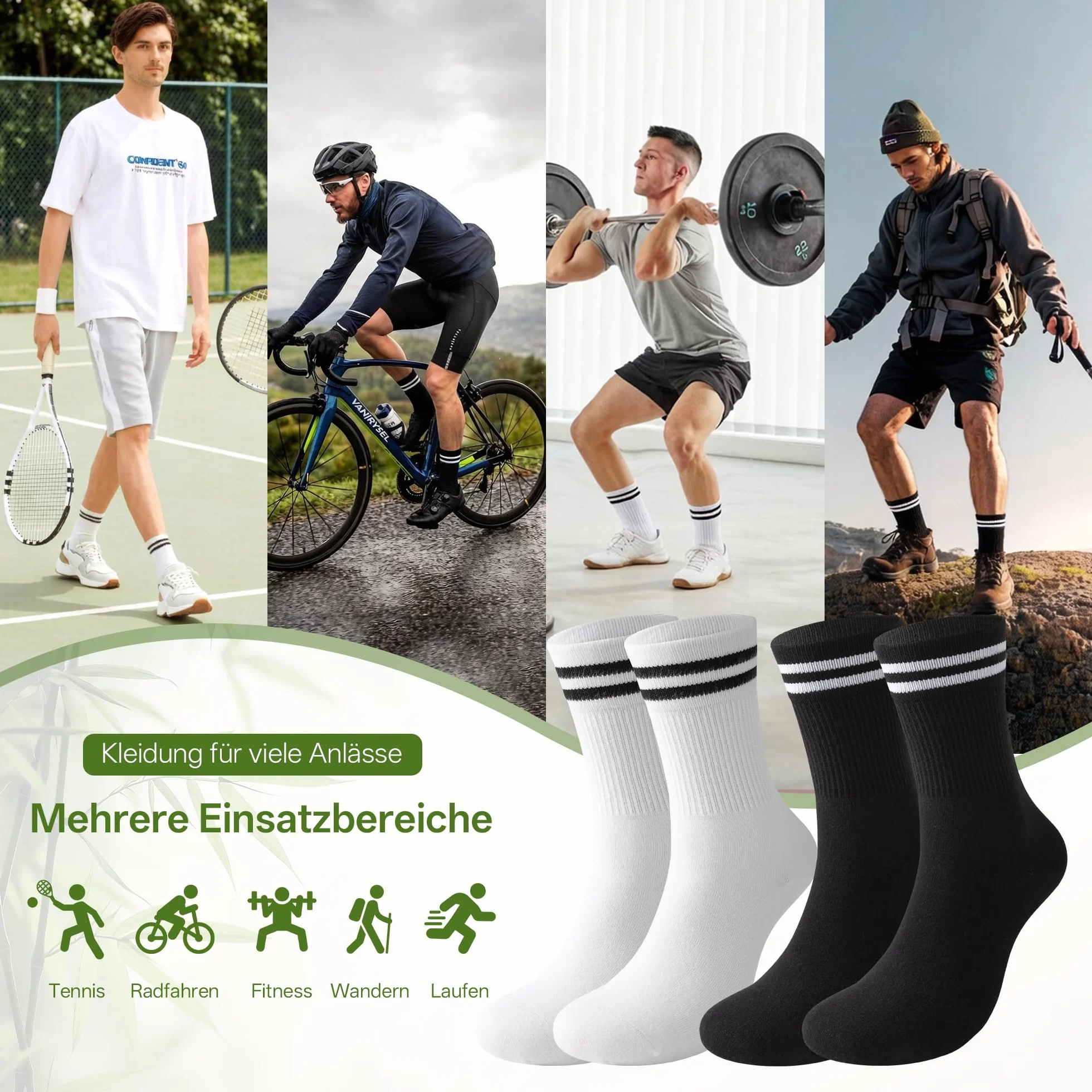 FALARY Chaussettes de Tennis en Bambou Lot de 6/12 Paires Hommes Femmes Anti-transpiration Respirantes