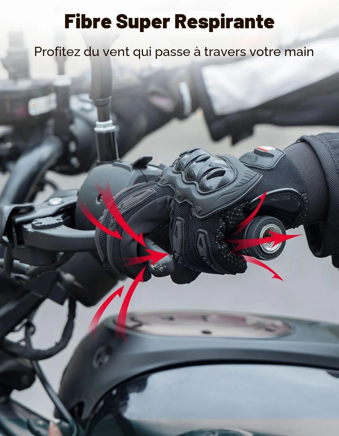 KEMIMOTO Gants Moto Été Homme, Knuckle Protection Respirant à Écran Tactile Plein Doigt pour Course Motocross VTT