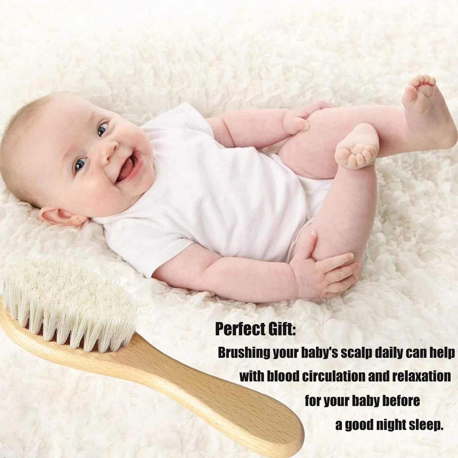 Brosse cheveux bébé en bois Poils de chèvre doux Premium pour Cradle Cap